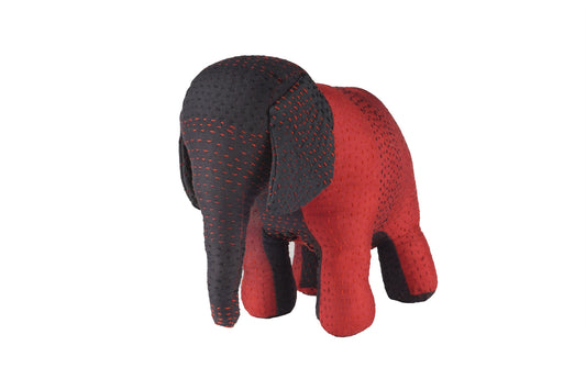 Vintage Silk Kantha Elephant -Red & Black-