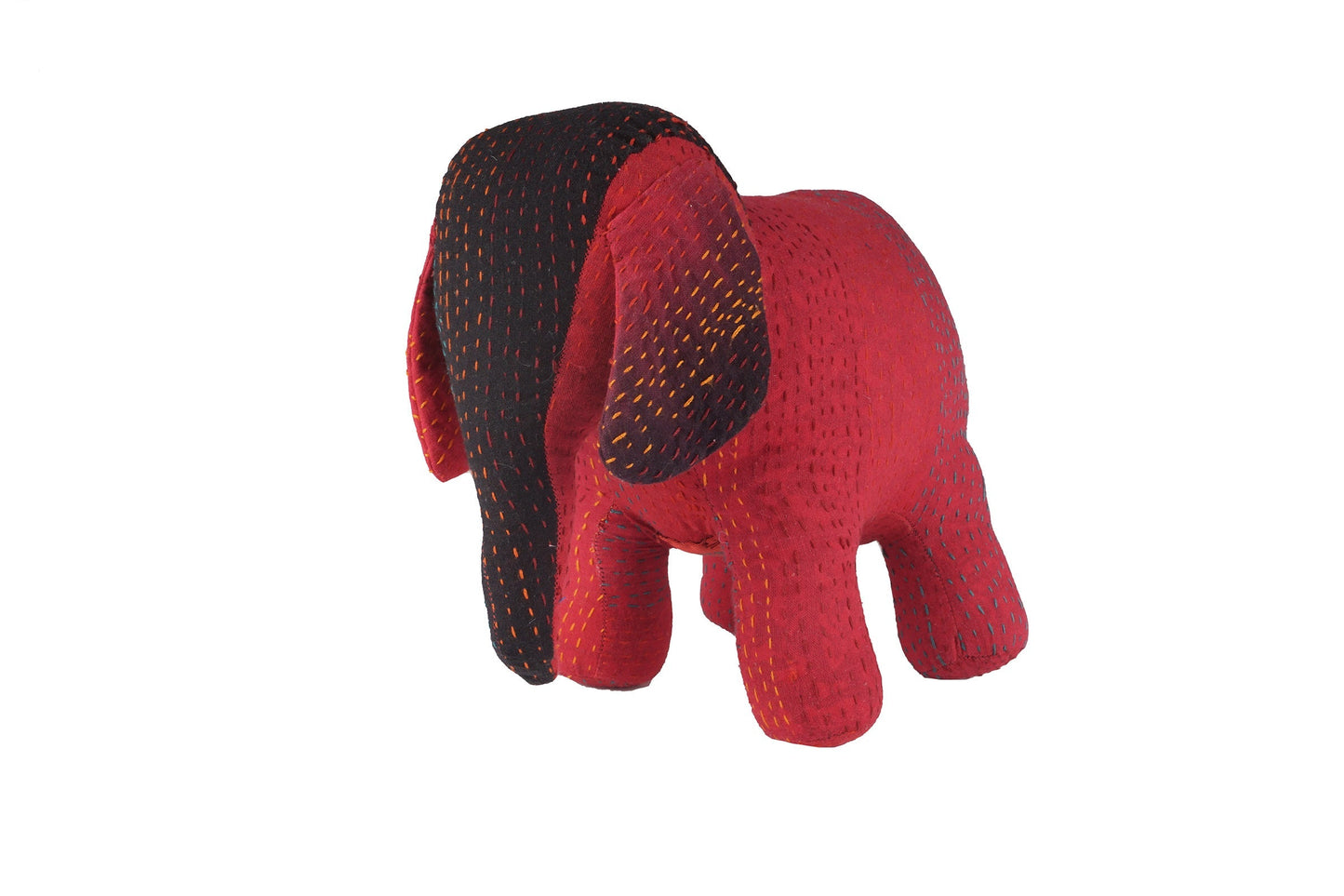 Vintage Silk Kantha Elephant -Black & Red-