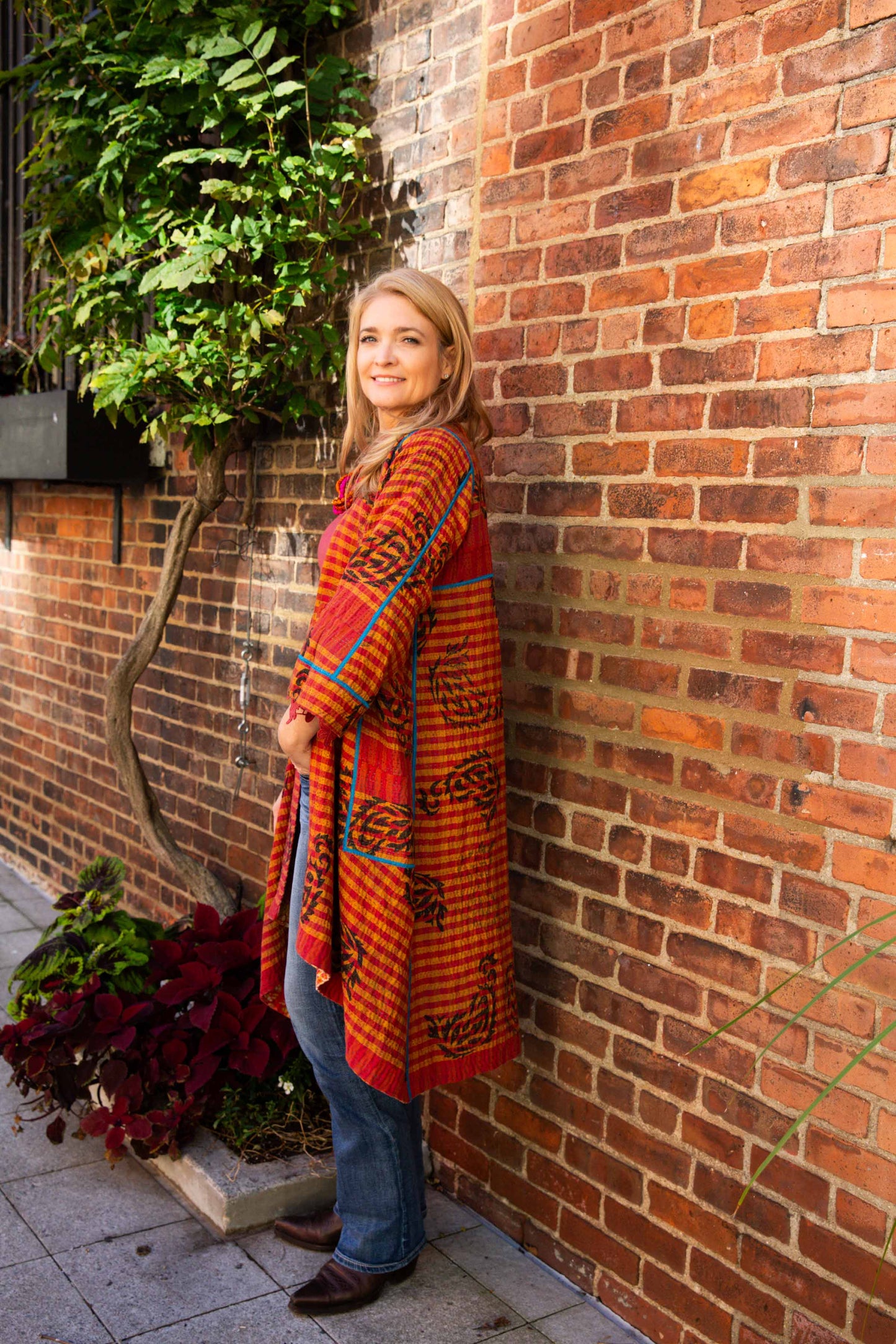 VINTAGE COTTON KANTHA WRAP FLARE COAT - cv4330-0021a -