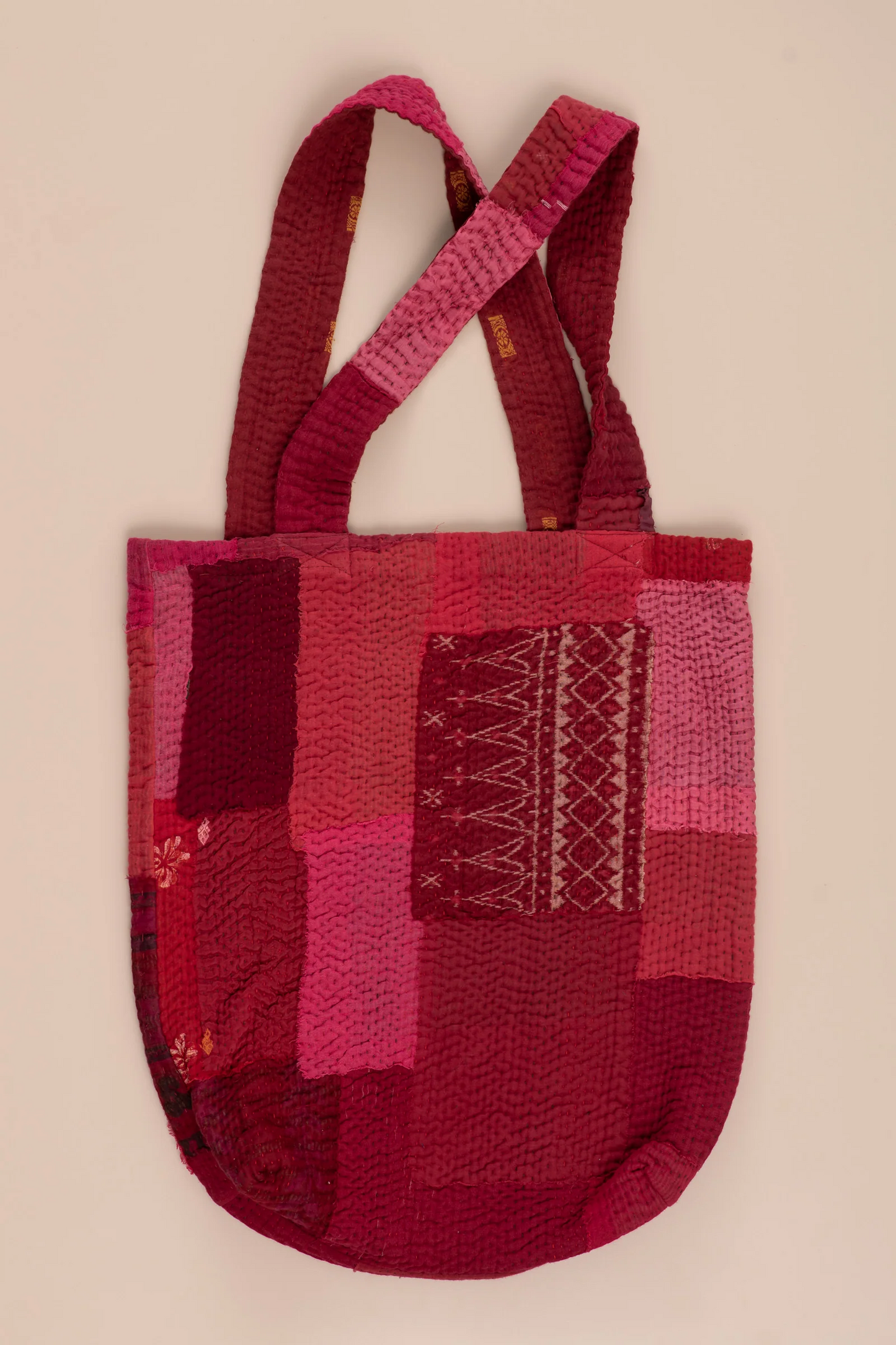 Landscape Handmade Vintage Kantha Tote Bag -Red -