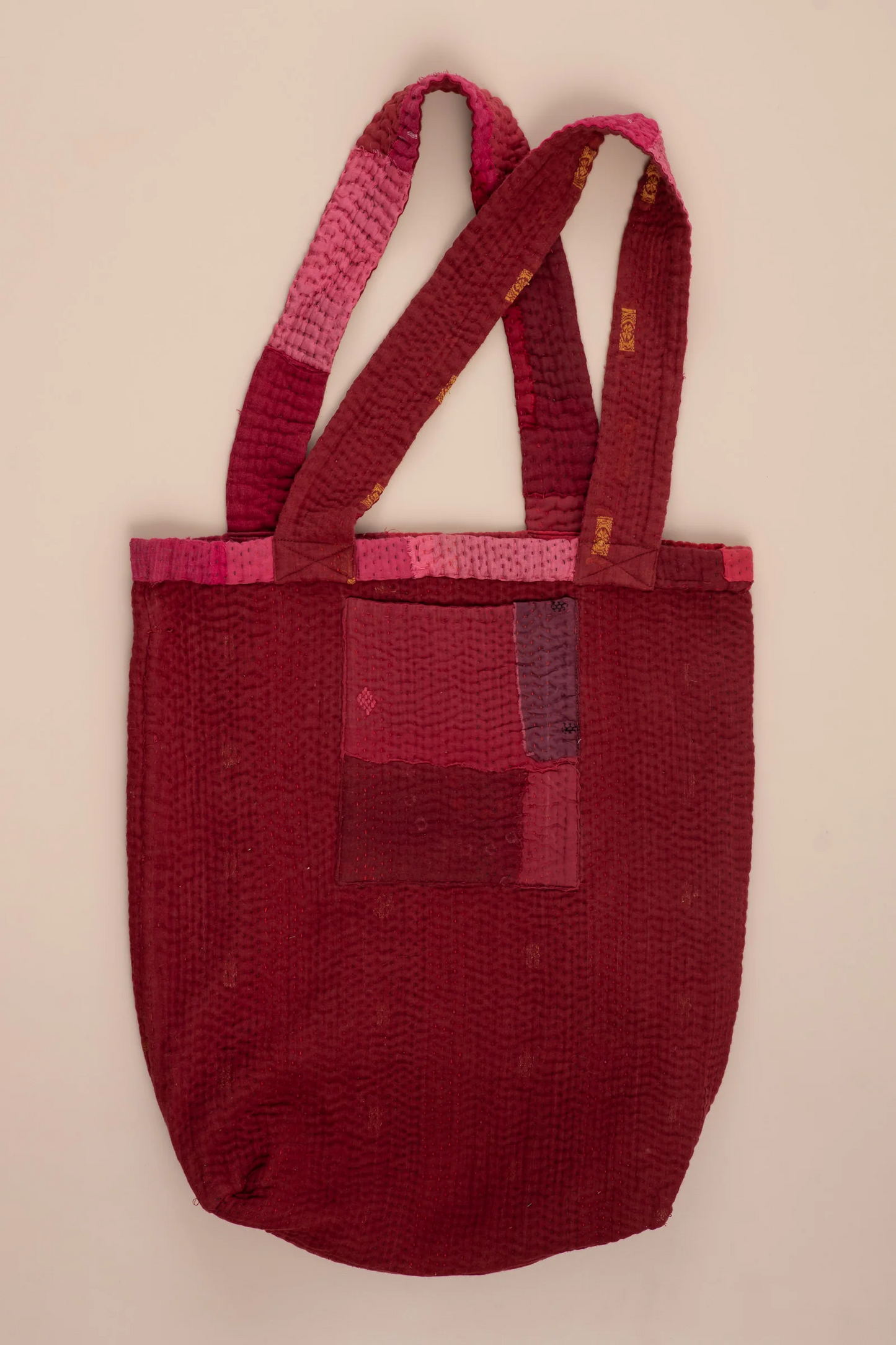 Landscape Handmade Vintage Kantha Tote Bag -Red -