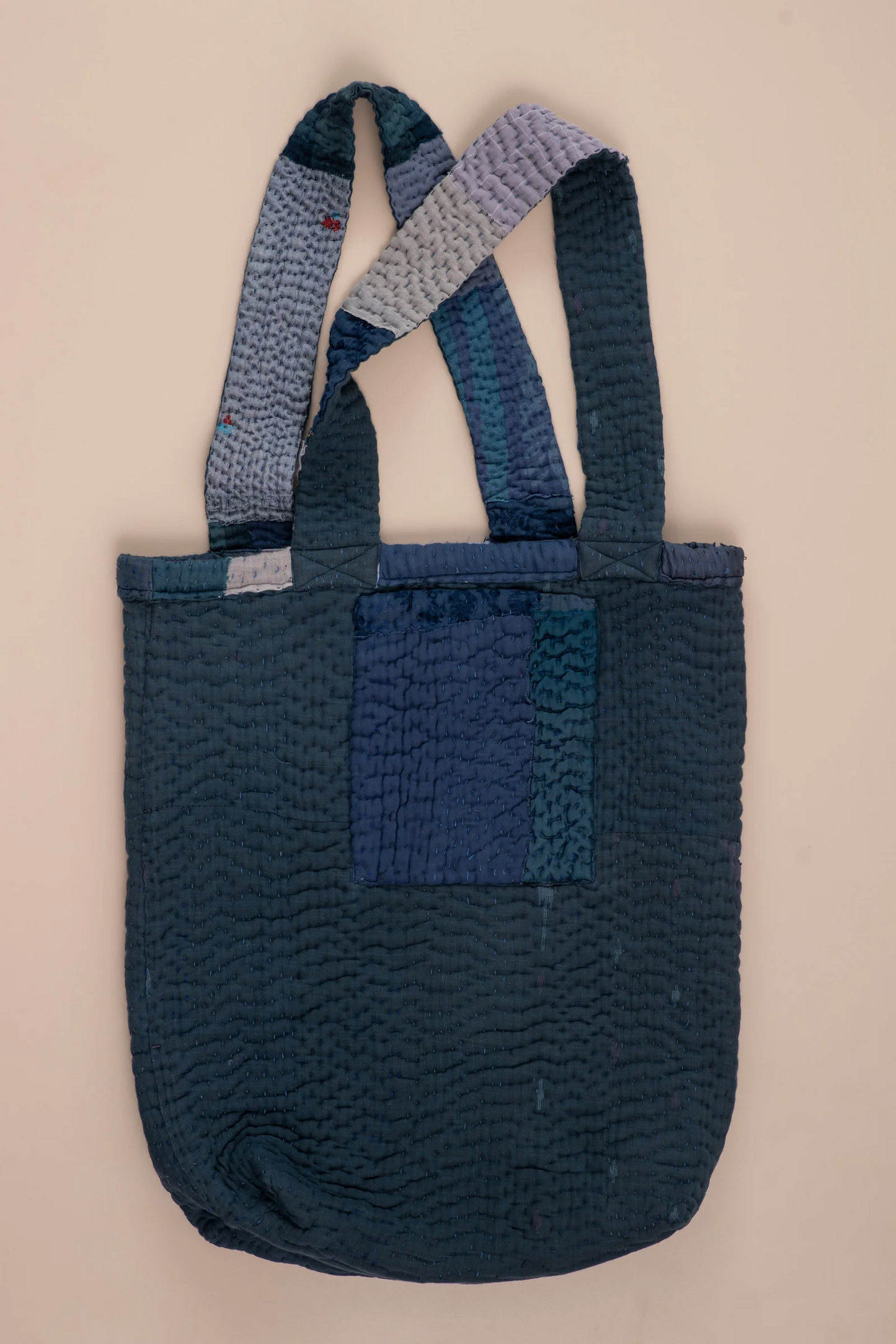 Landscape Handmade Vintage Kantha Tote Bag -Navy -