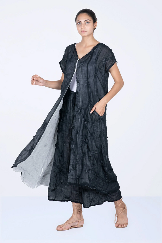 SPIRAL KANTHA ROBE DRESS - sl2424-blk -