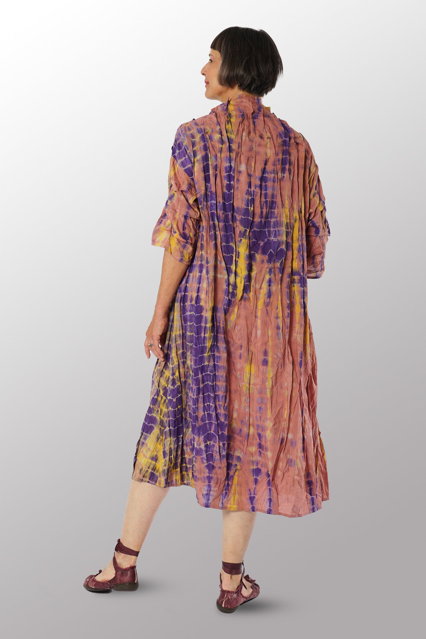 MONE SHIBORI TIE DYE FUNNEL NECK DRESS - ms1455-prp -