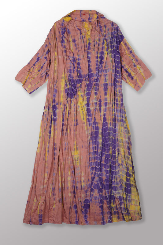 MONE SHIBORI TIE DYE FUNNEL NECK DRESS - ms1455-prp -