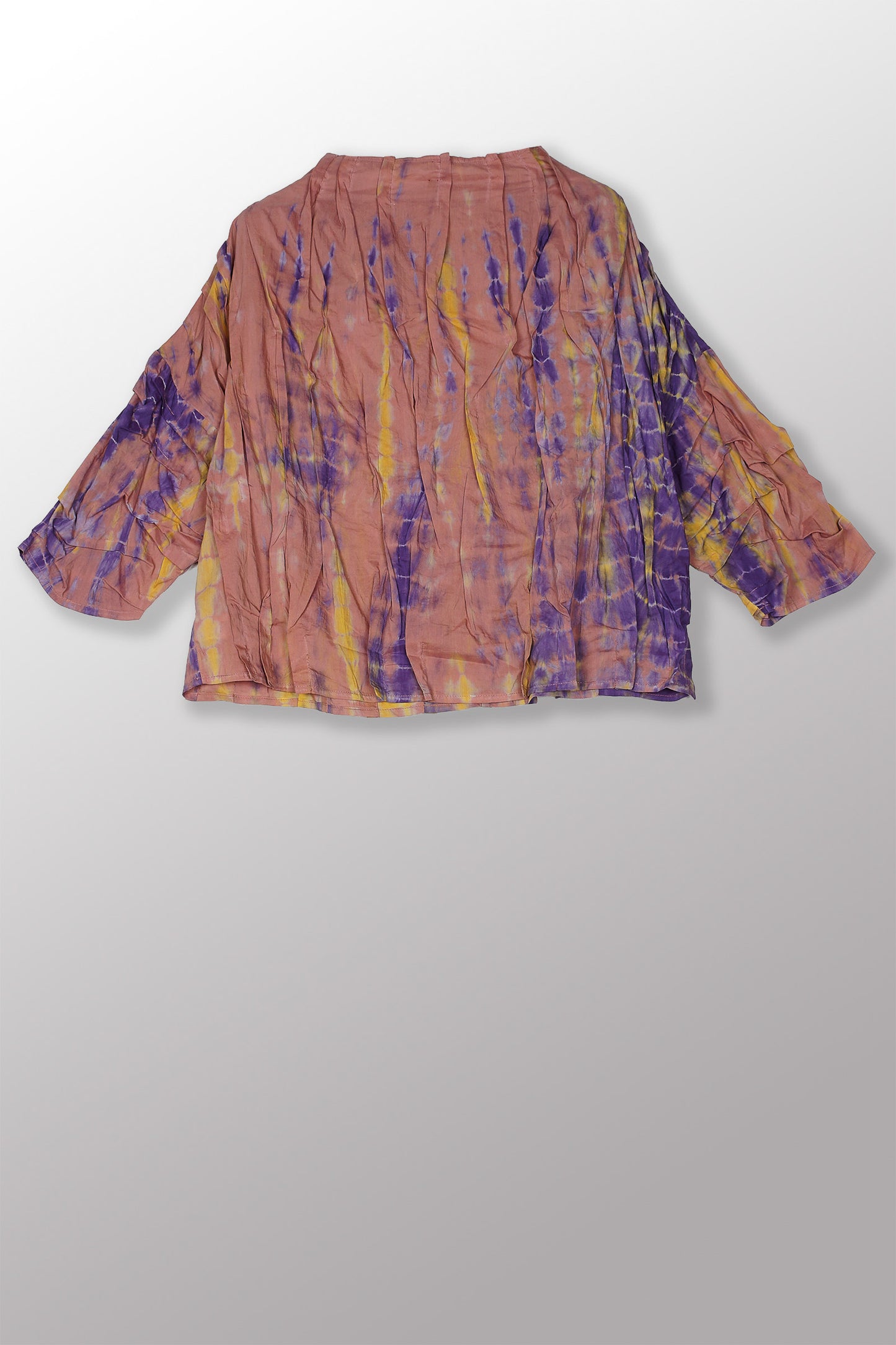 MONE SHIBORI TIE DYE WAVY TUCK FUNNEL NECK TOP - ms1582-prp -