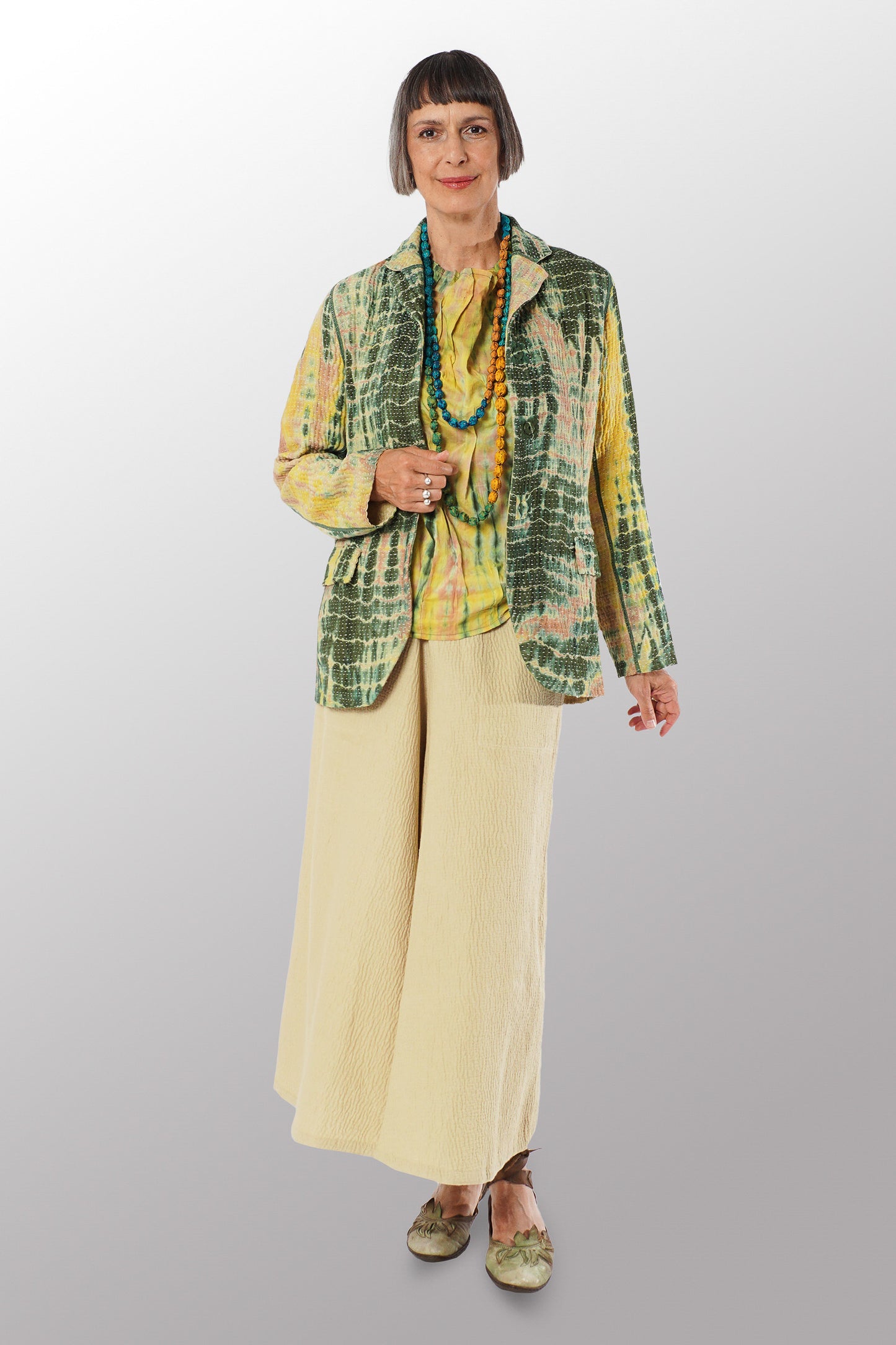 MONE SHIBORI TIE DYE KANTHA BASIC JACKET - ms5052-grn -