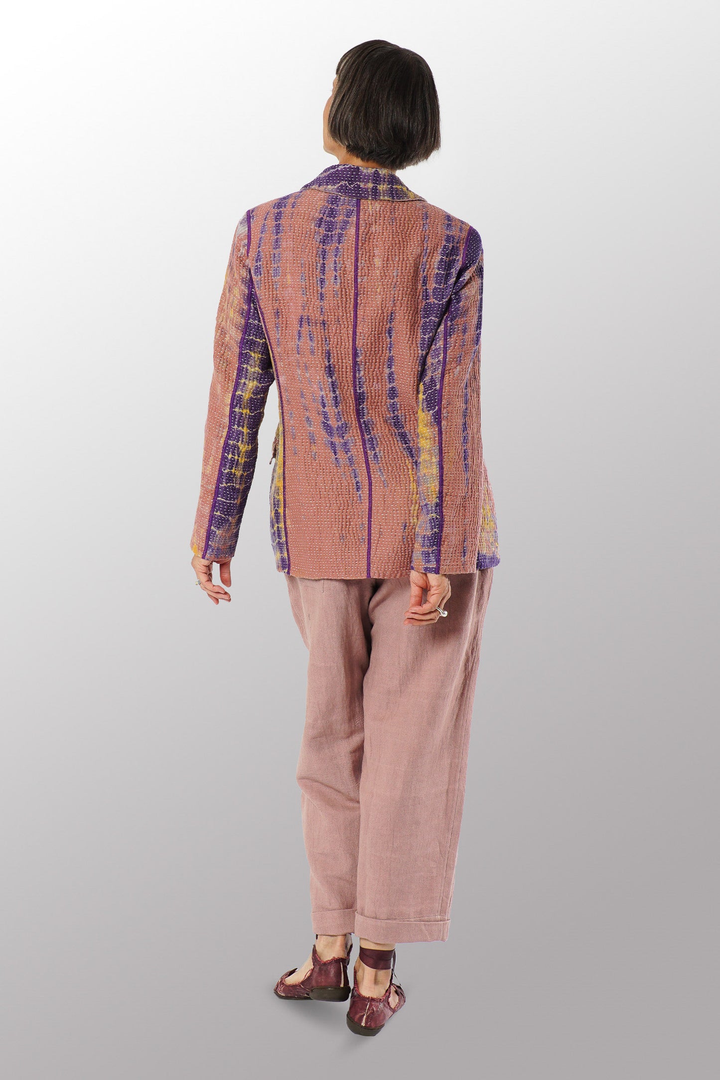 MONE SHIBORI TIE DYE KANTHA BASIC JACKET - ms5052-prp -