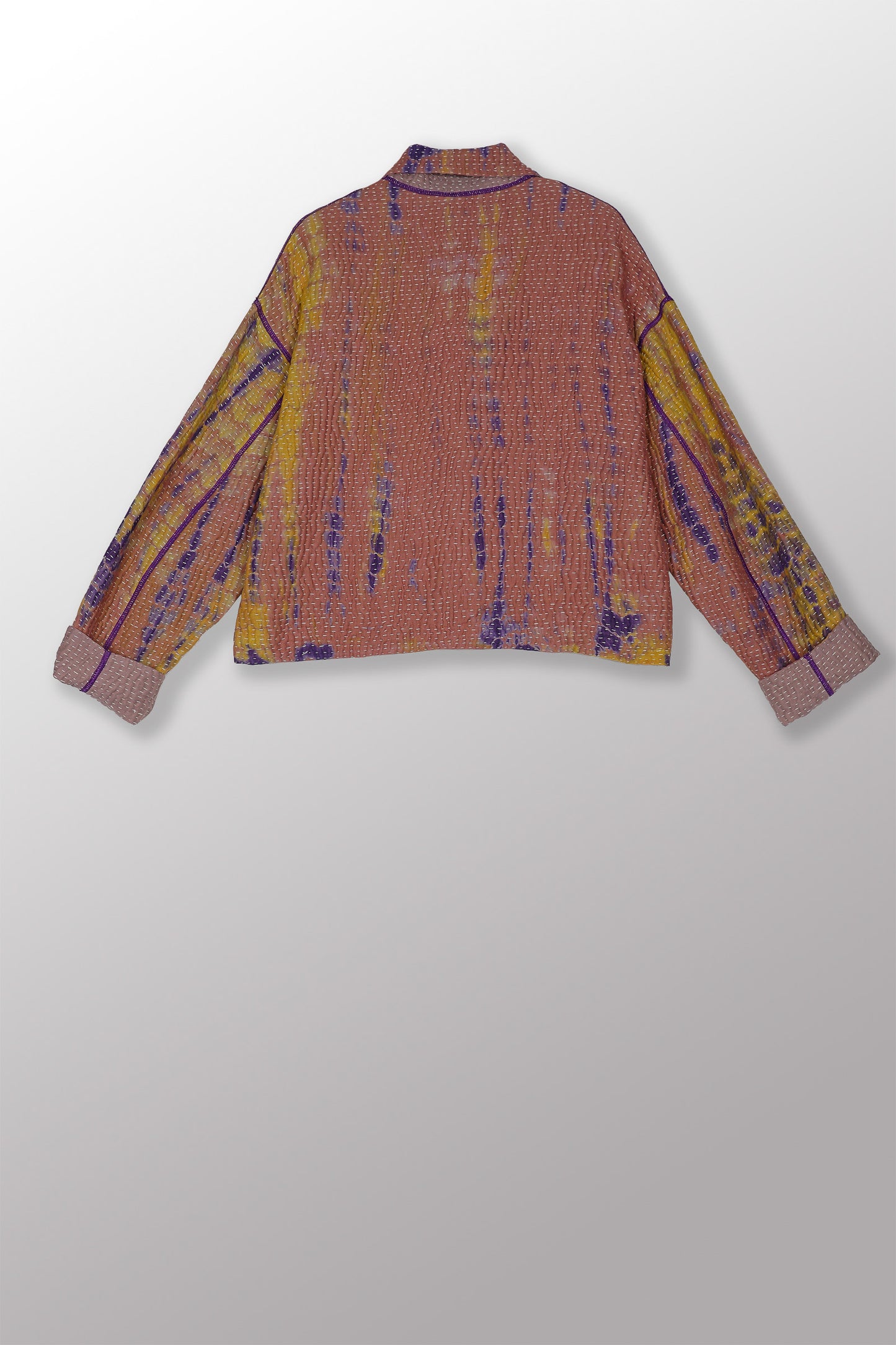 MONE SHIBORI TIE DYE KANTHA LAPELED SINGLE SHORT JACKET - ms5087-prp -