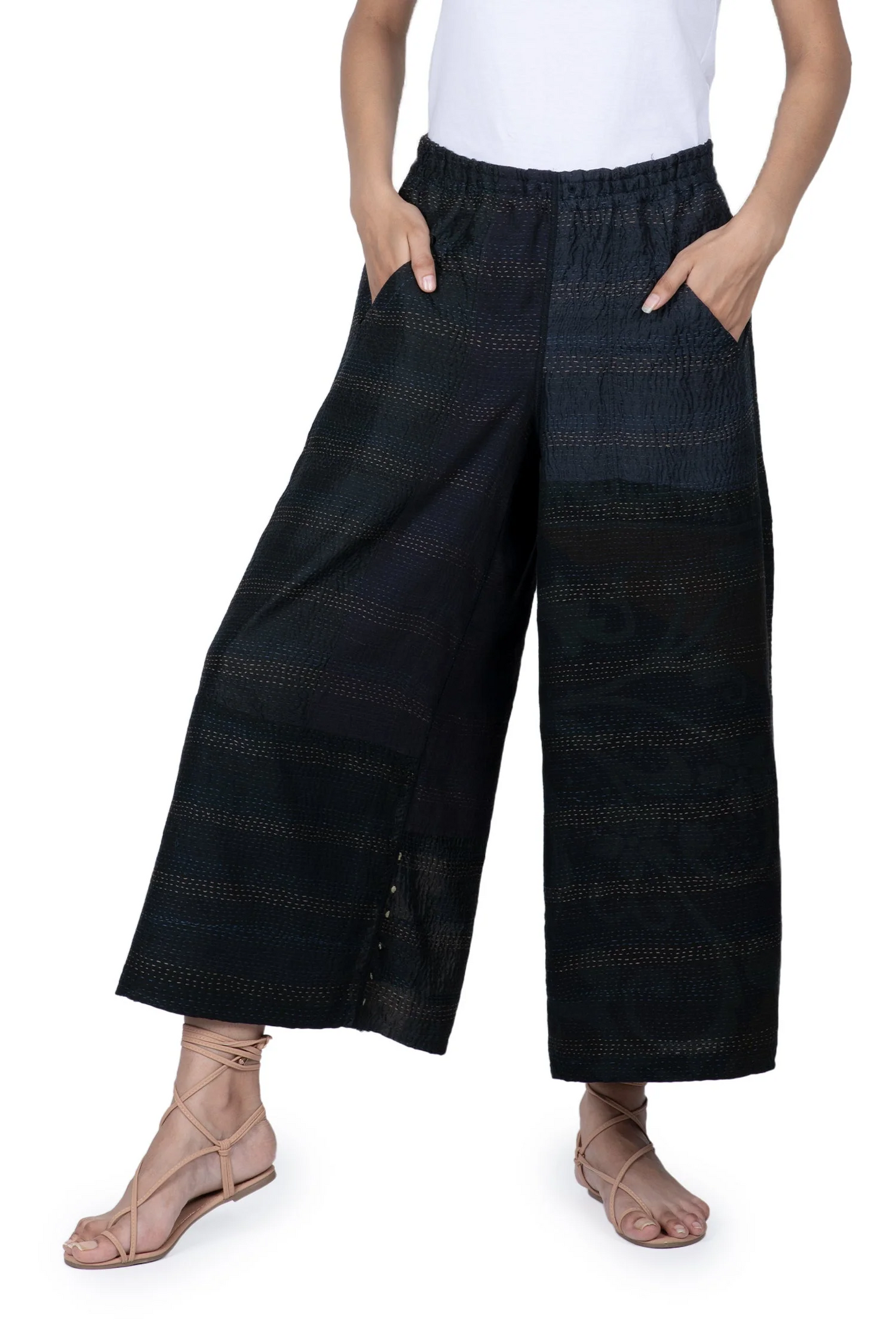 JAIPUR PATCH KANTHA DRAW STRING GAUCHO - jp2627-blk -