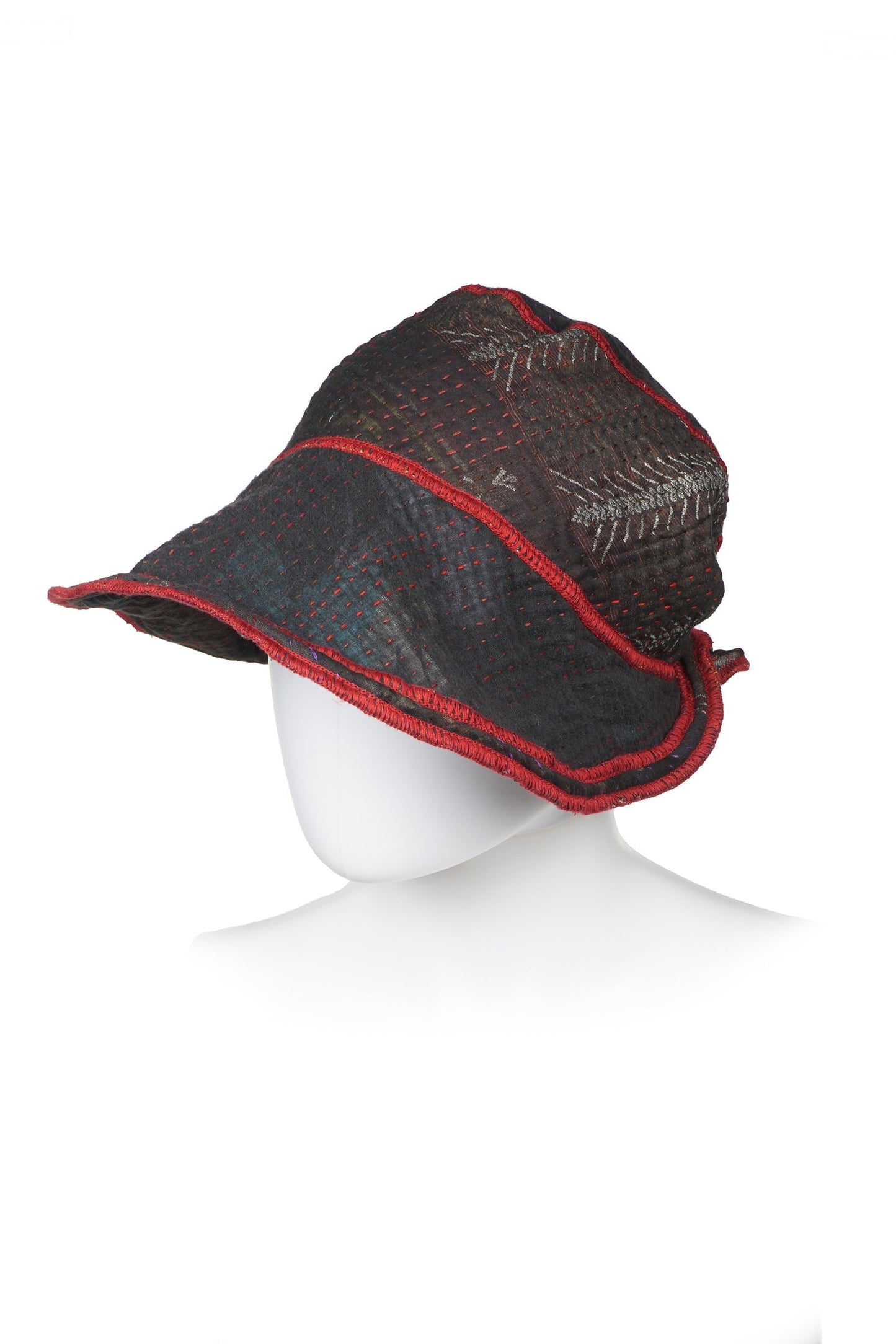 OMBRE PATCHED GOLD STAMP KANTHA CIRCULAR CUT BRIM HAT - og4882-blk -