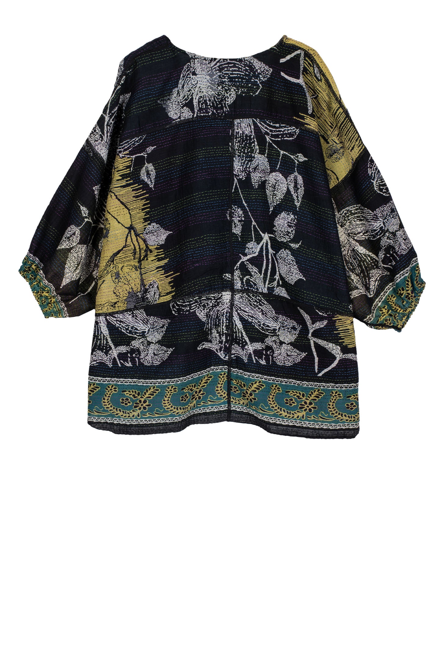 ORGANIC LEAVES KANTHA BLOCK TOP - ol2559-blk -