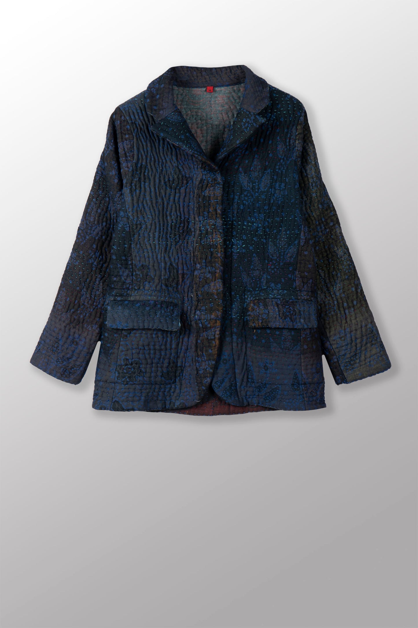 QUILTED OVER DYE COTTON KANTHA BASIC JACKET - oq5052-cblu001m -