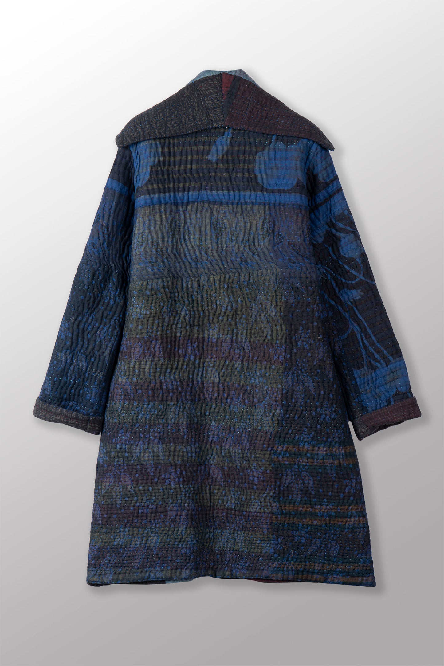 QUILTED OVER DYE COTTON KANTHA POCKET MEDIUM COAT - oq5346-cblu008s -