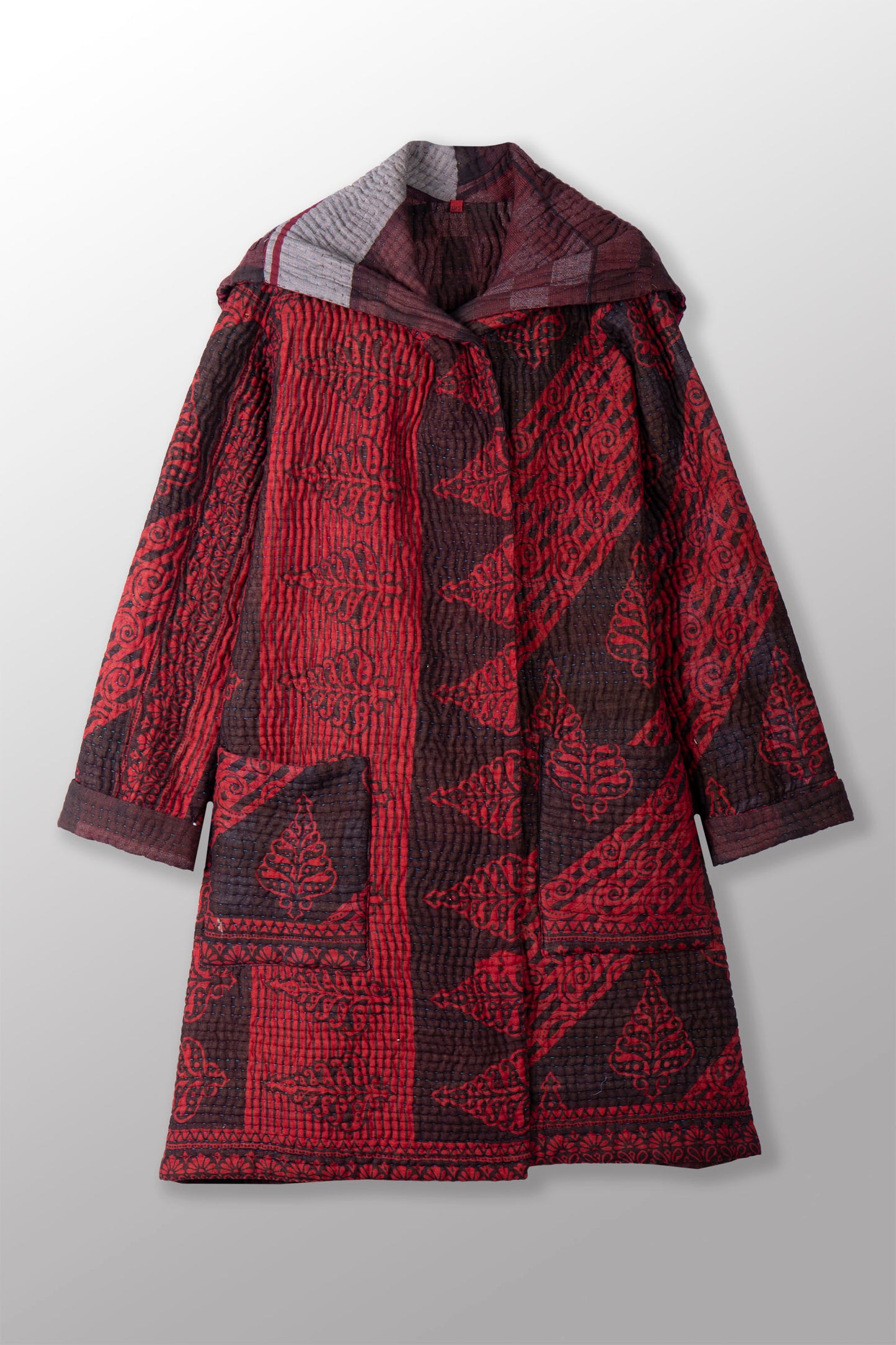 QUILTED OVER DYE COTTON KANTHA POCKET MEDIUM COAT - oq5346-cred010s -