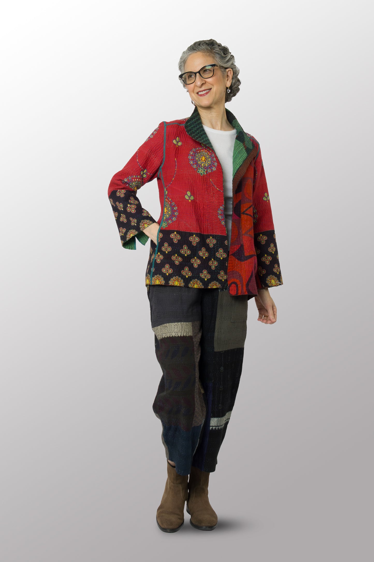 COTTON OVER DYE KANTHA SHORT JKT - ov4007-cgrn032m -