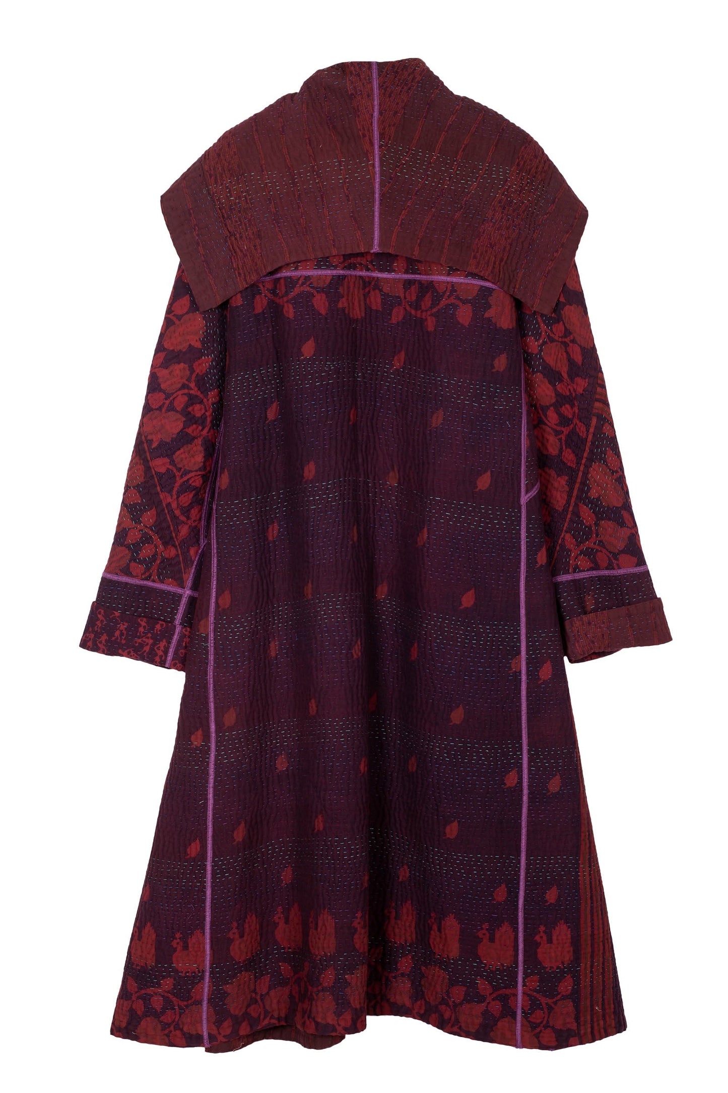 COTTON OVER DYE KANTHA A-LINE LONG COAT - ov4302-0002a -