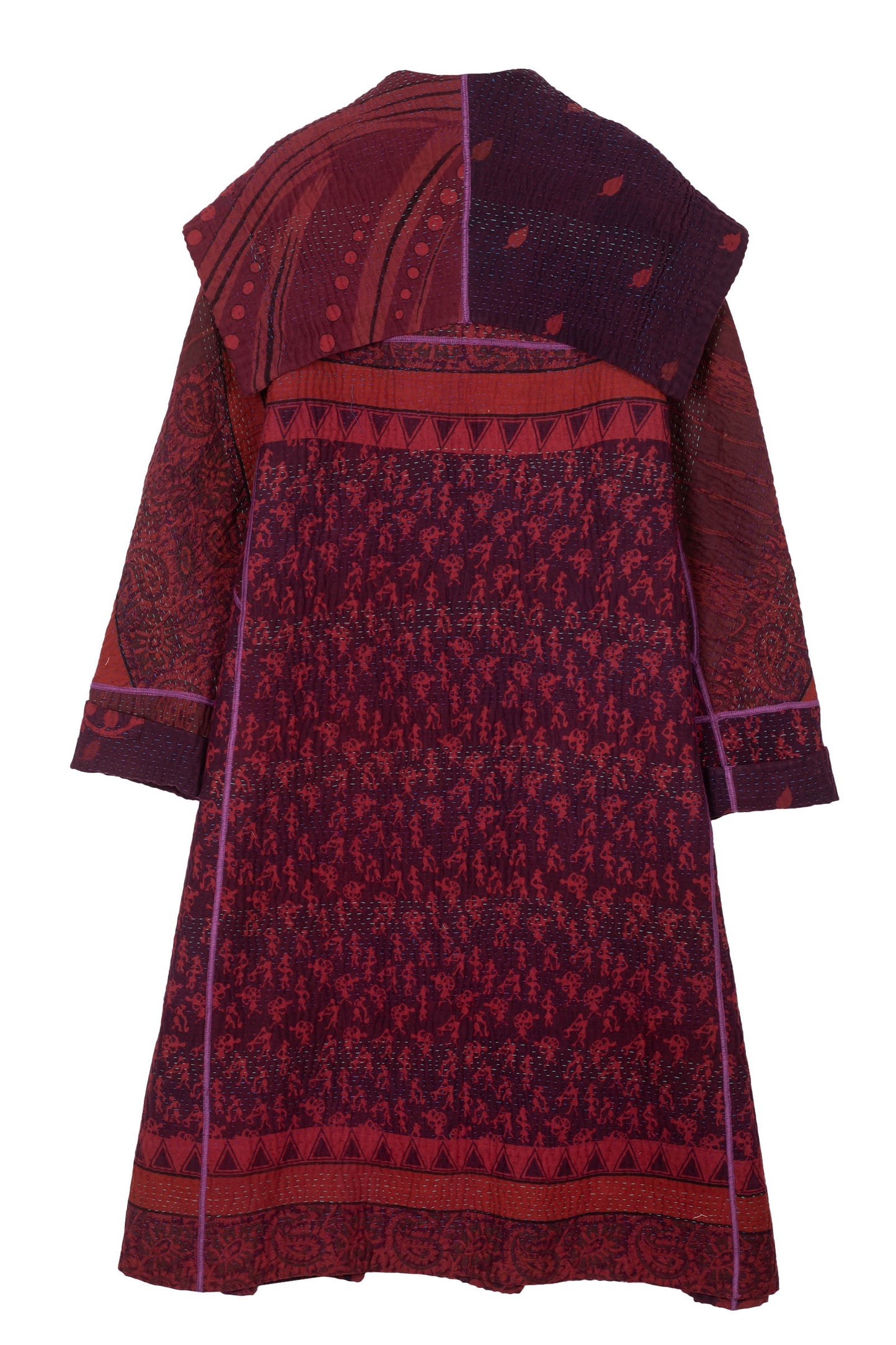 COTTON OVER DYE KANTHA A-LINE LONG COAT - ov4302-0002a -