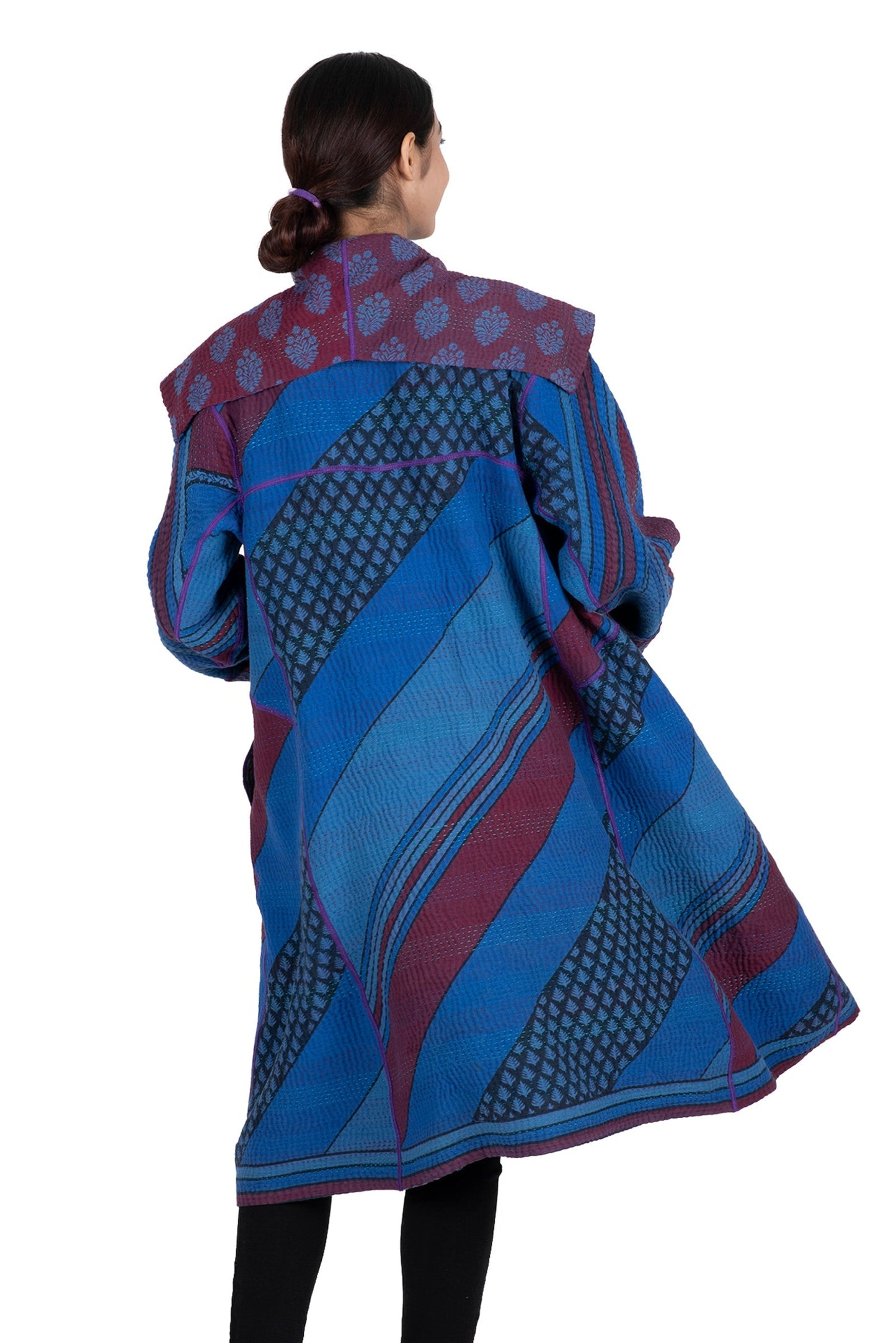 COTTON OVER DYE KANTHA A-LINE COAT - ov4309-0001a -