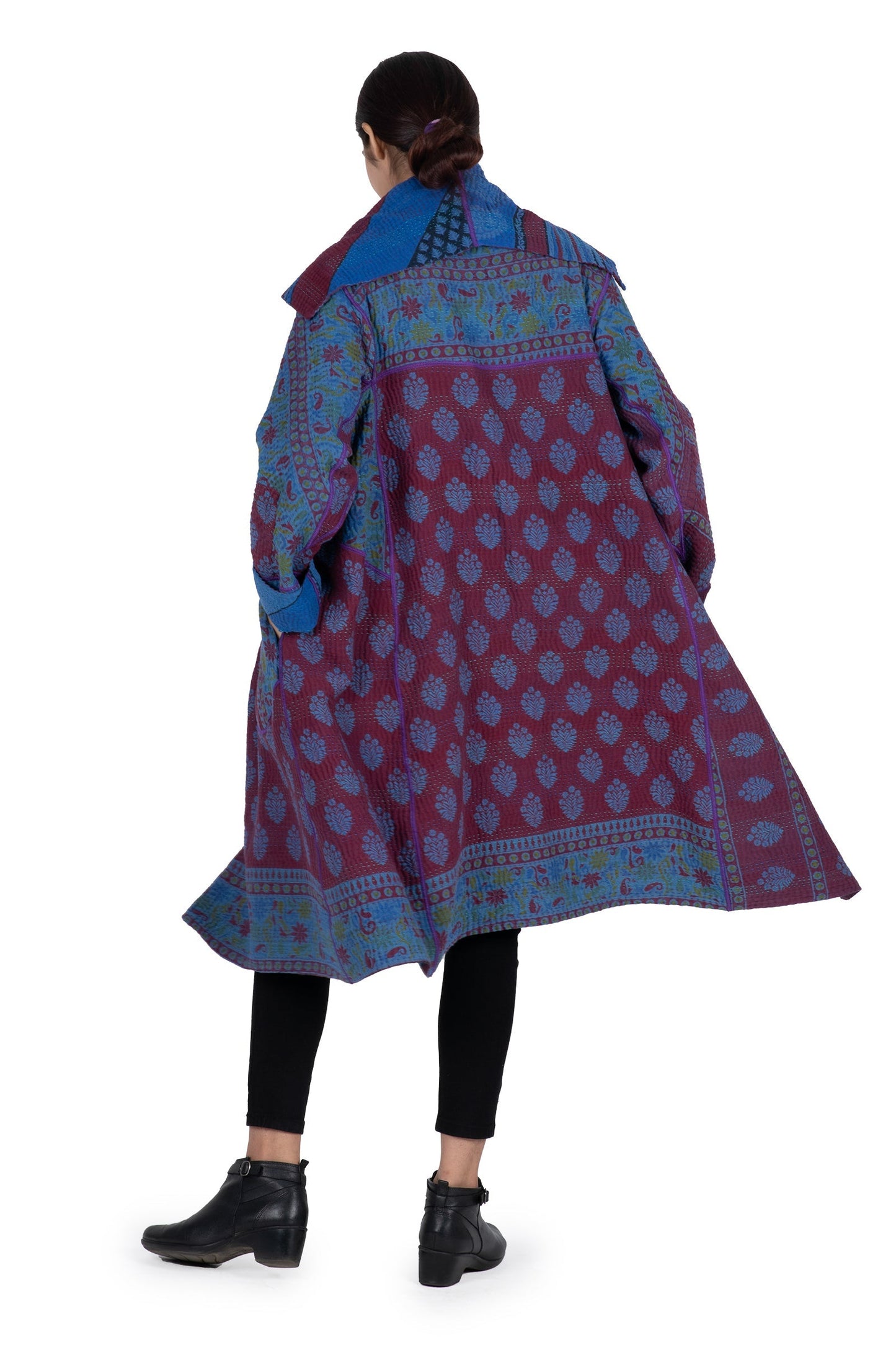 COTTON OVER DYE KANTHA A-LINE COAT - ov4309-0001a -