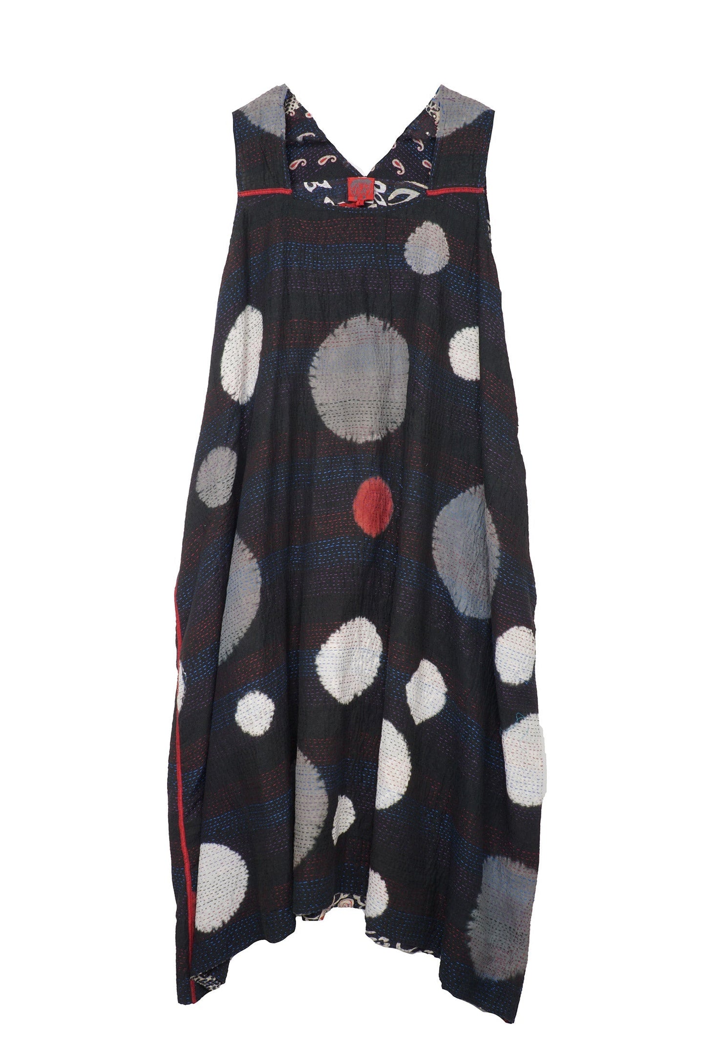 PATCH & CIRCLE PRINT KANTHA TENT DRESS - pc2413-blk -