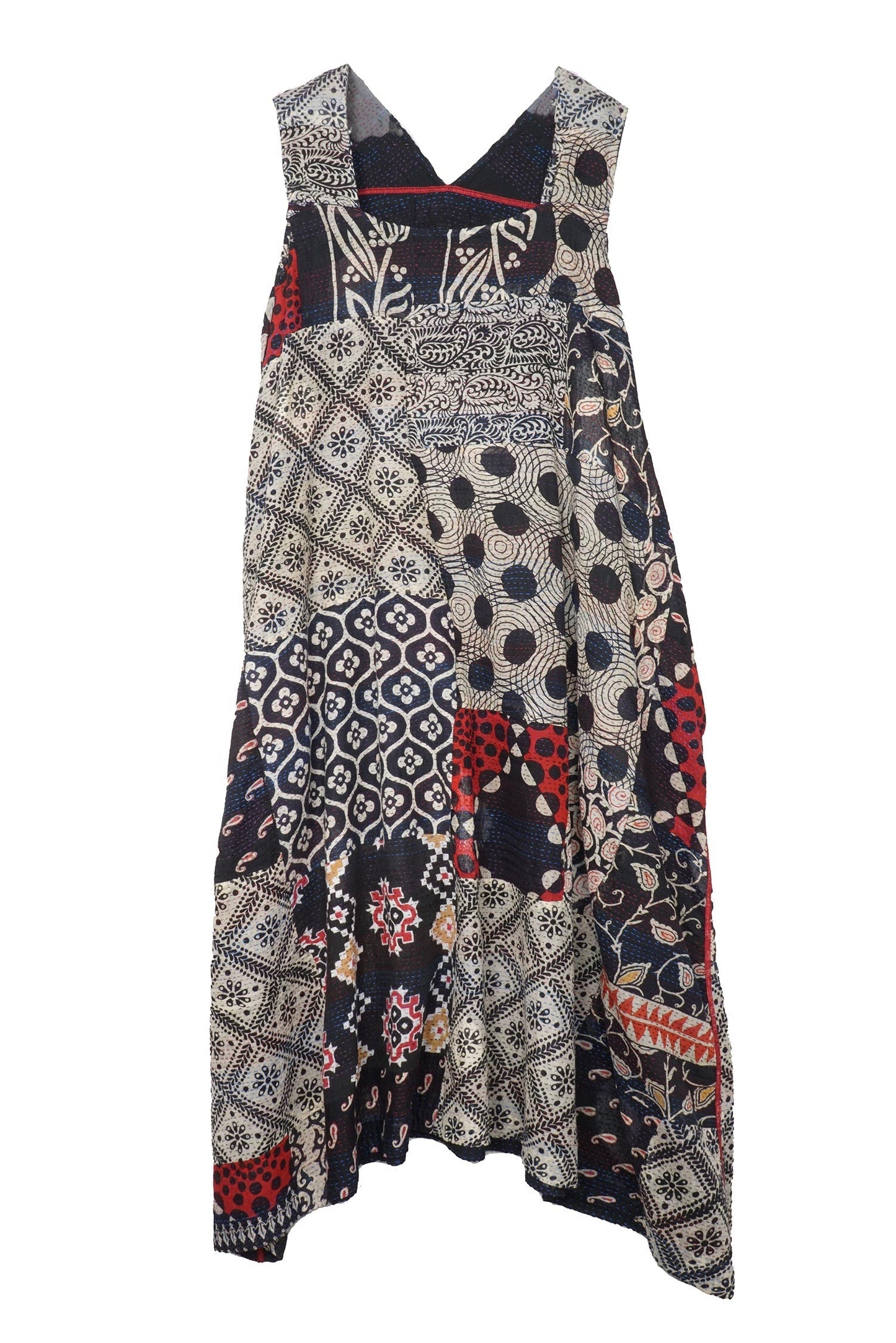 PATCH & CIRCLE PRINT KANTHA TENT DRESS - pc2413-blk -