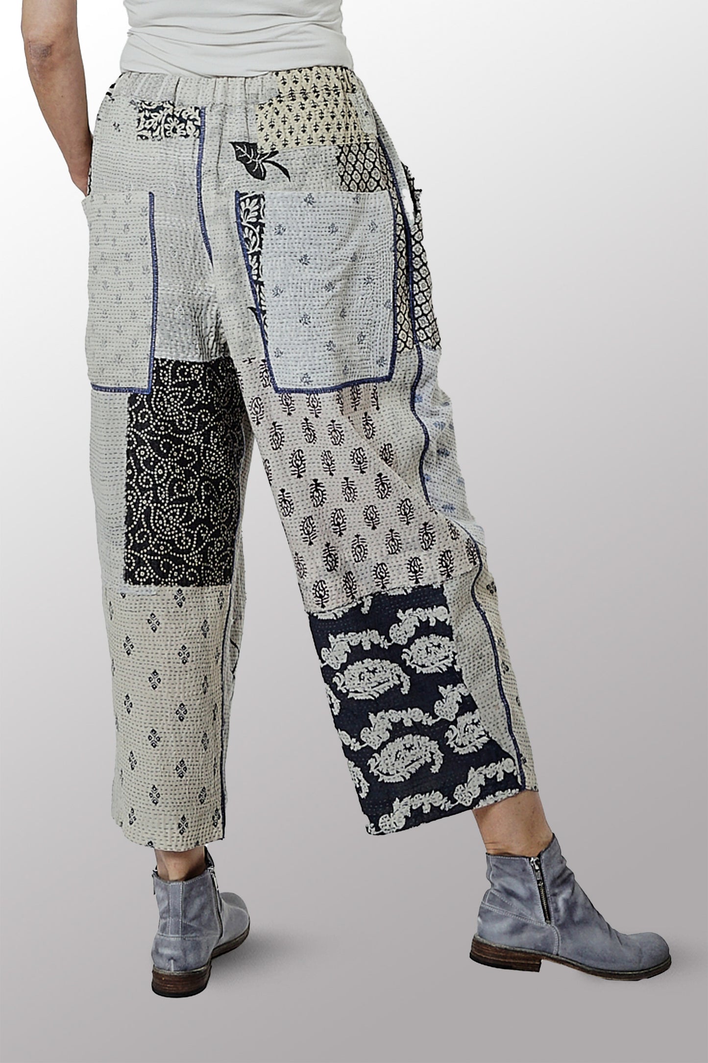 POWDER PATCH KANTHA BAGGY PANTS - pd2642-gry -