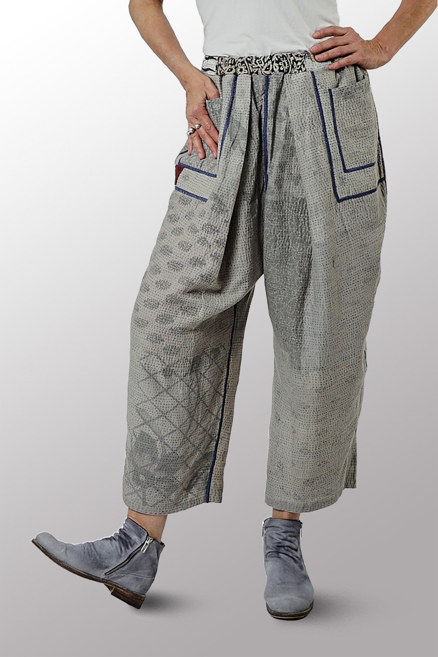 POWDER PATCH KANTHA BAGGY PANTS - pd2642-gry -