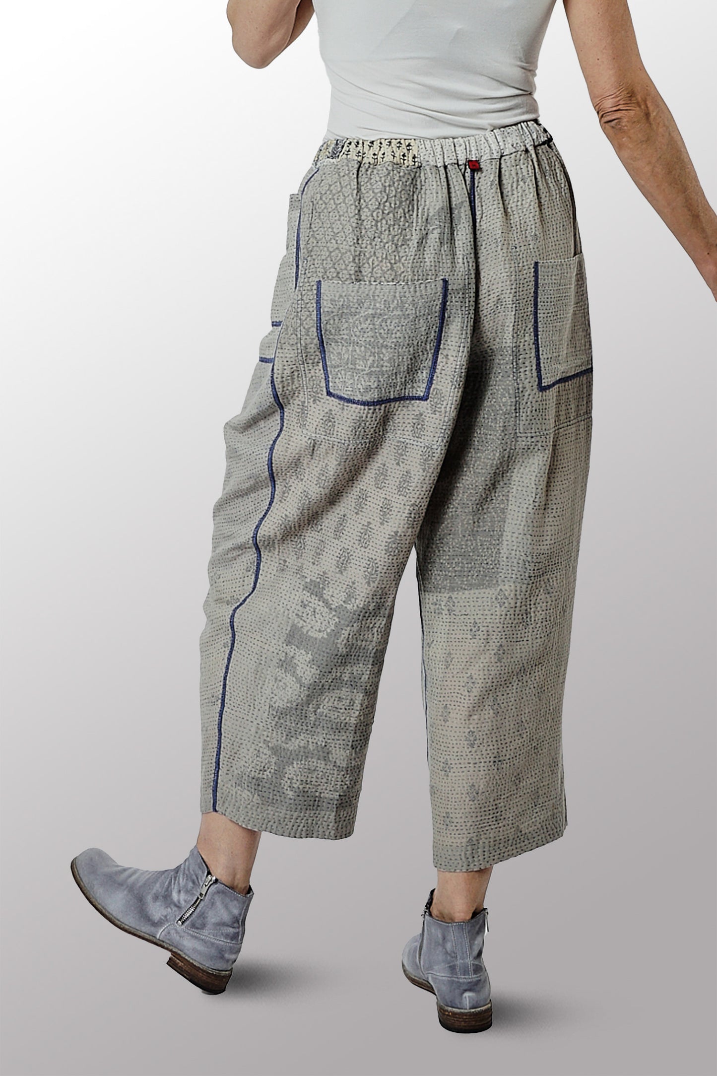 POWDER PATCH KANTHA BAGGY PANTS - pd2642-gry -