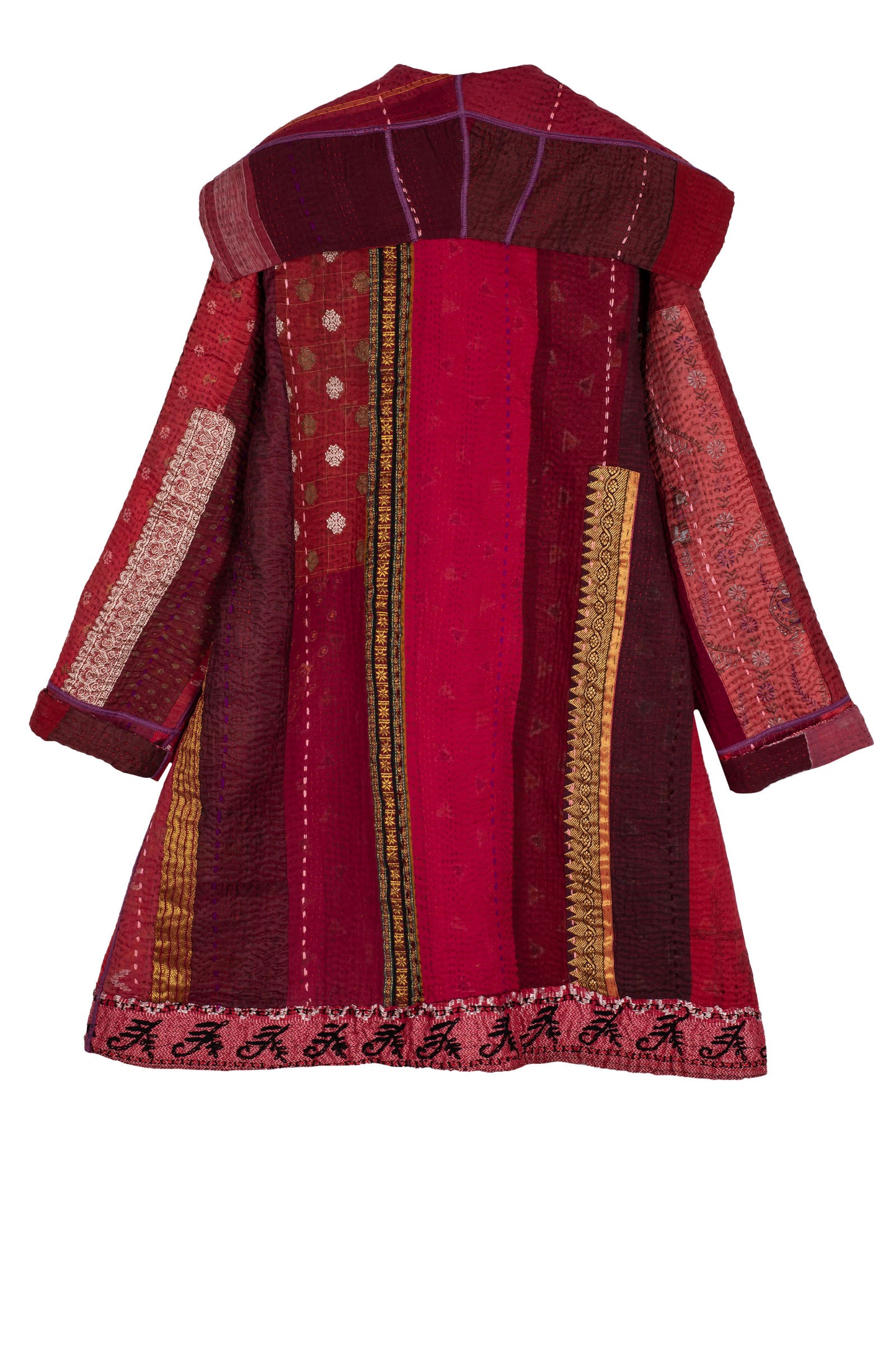 STRIPE RALLIS KANTHA POCKET MEDIUM COAT - pr4316-red -