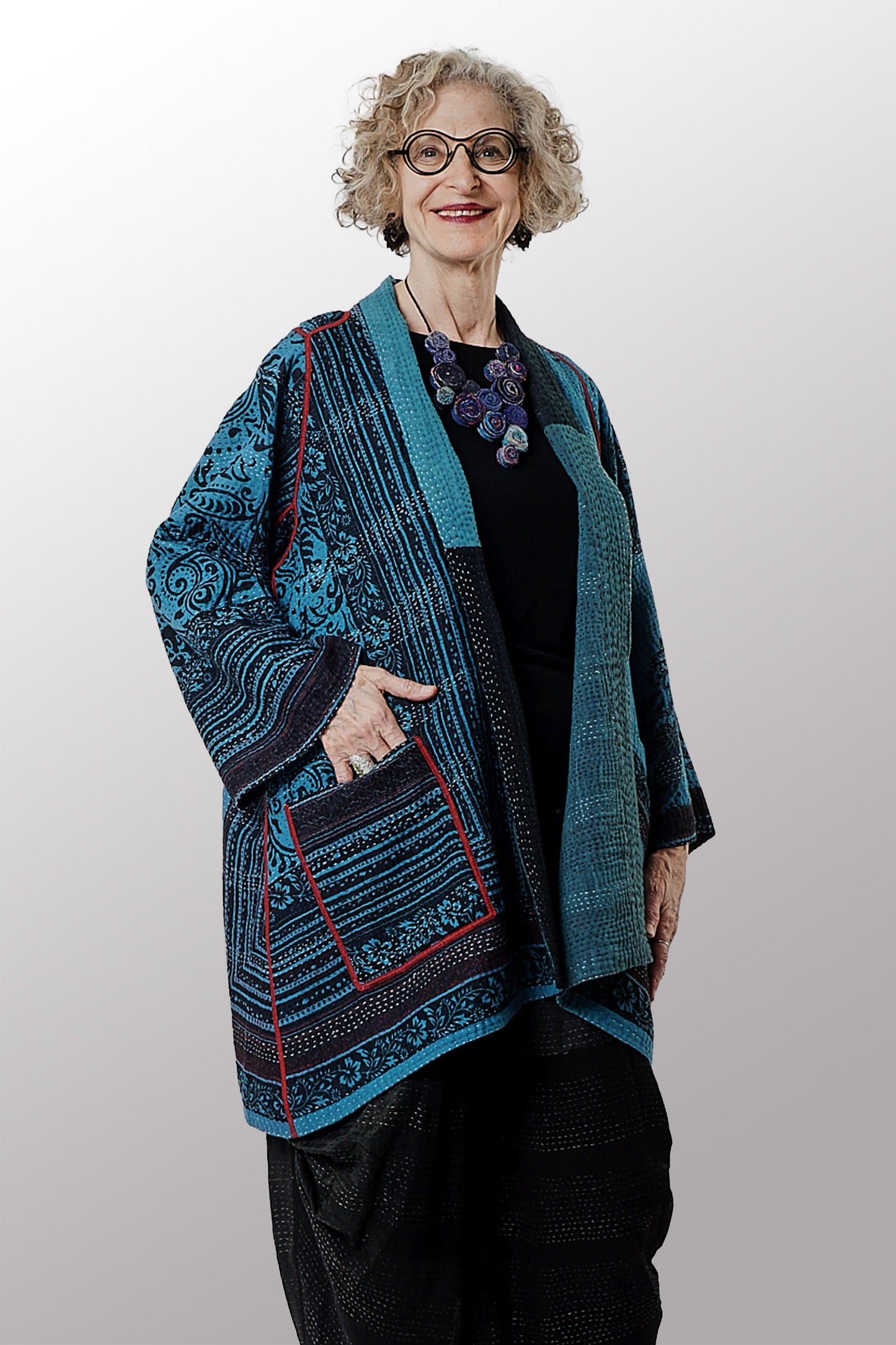 PAISLEY & PATCH KANTHA OVER DYE A-LINE JKT - py4003-blu -