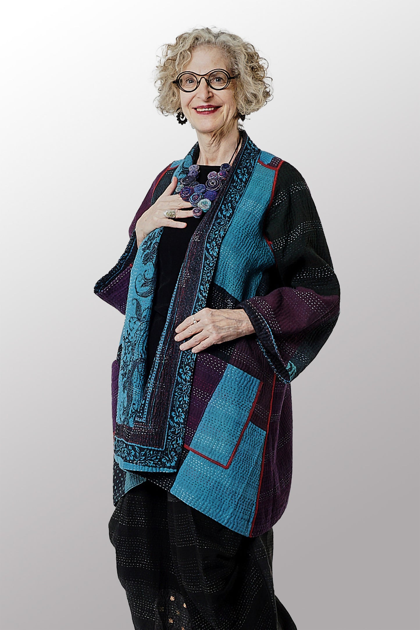 PAISLEY & PATCH KANTHA OVER DYE A-LINE JKT - py4003-blu -