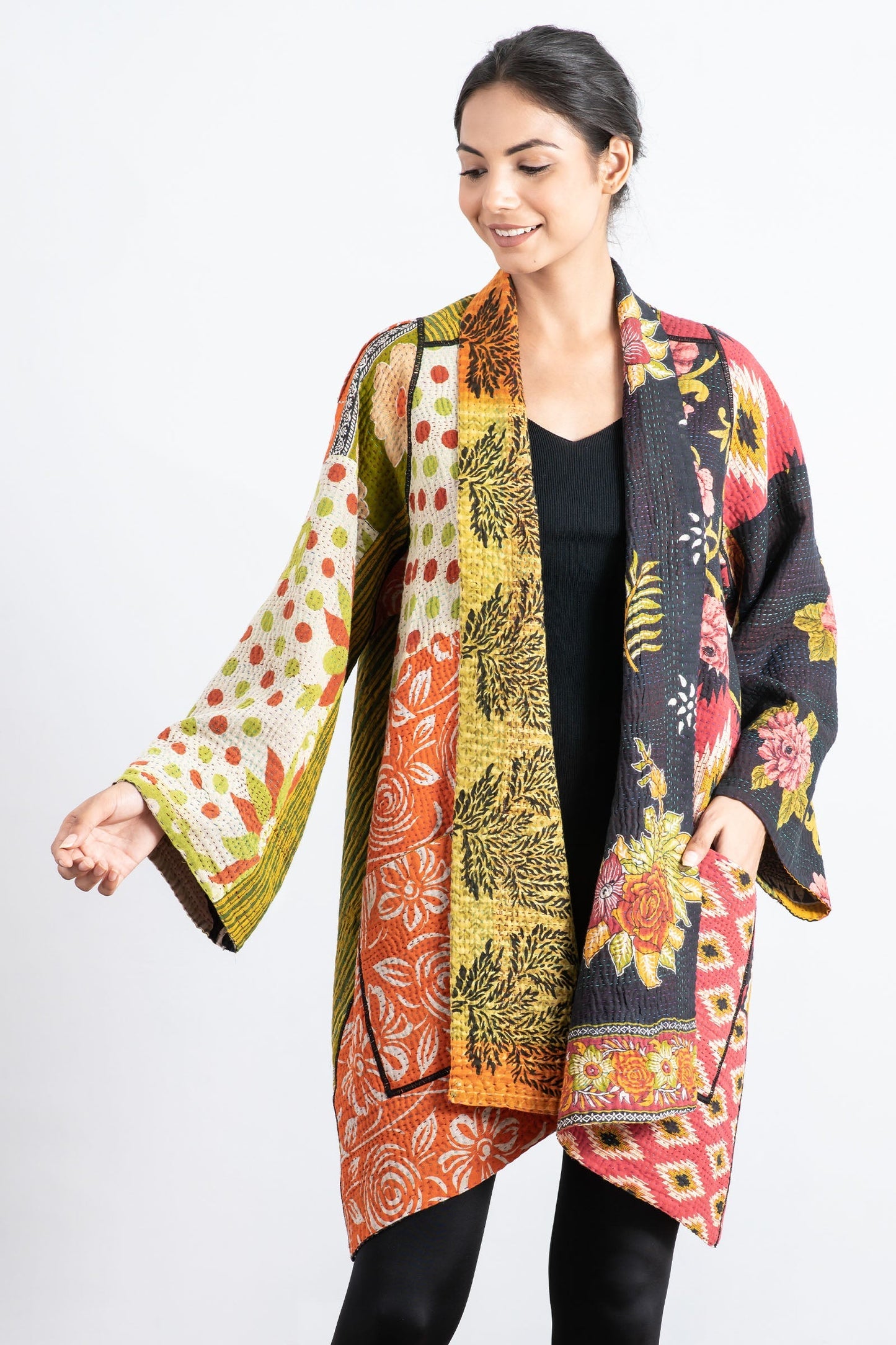 PUZZLE KANTHA A-LINE JKT - pz4003-grn -