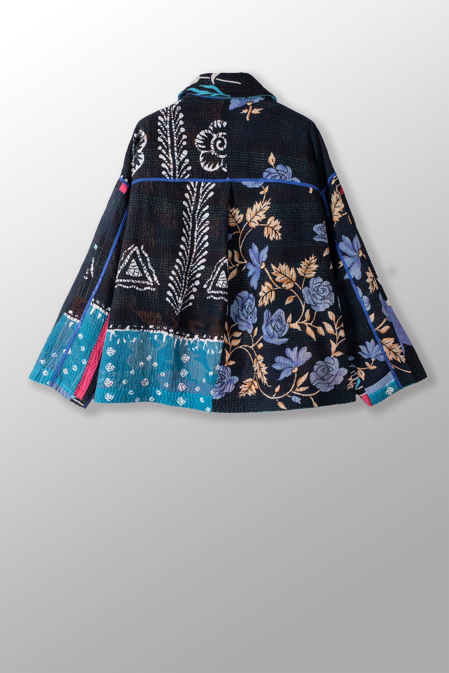 PUZZLE KANTHA CROPPED SHIRT JACKET - pz4075-blu -