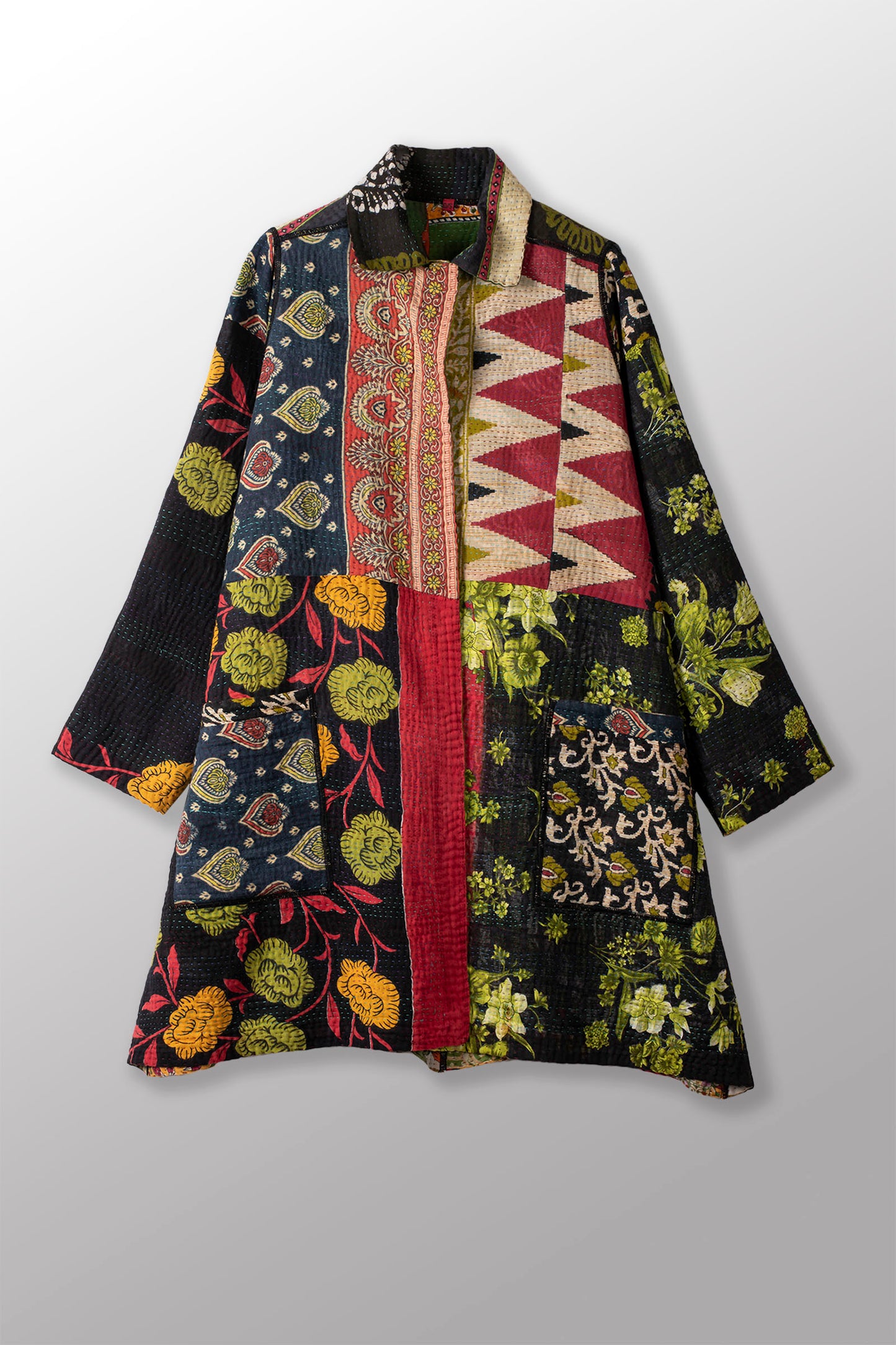 PUZZLE KANTHA A-LINE DUSTER (311) COAT - pz4311-grn -