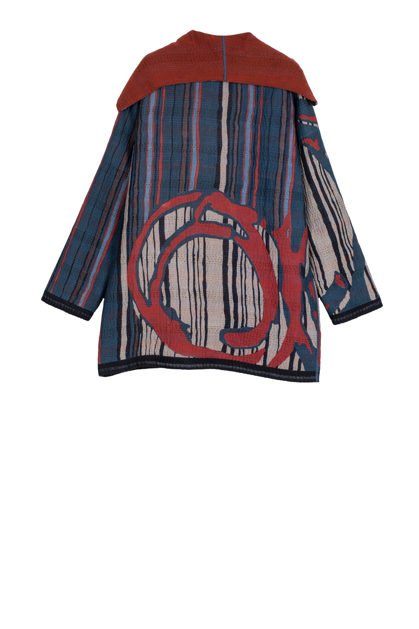 STRIPE AND BENDS KANTHA POCKET JACKET - sb4002-red -