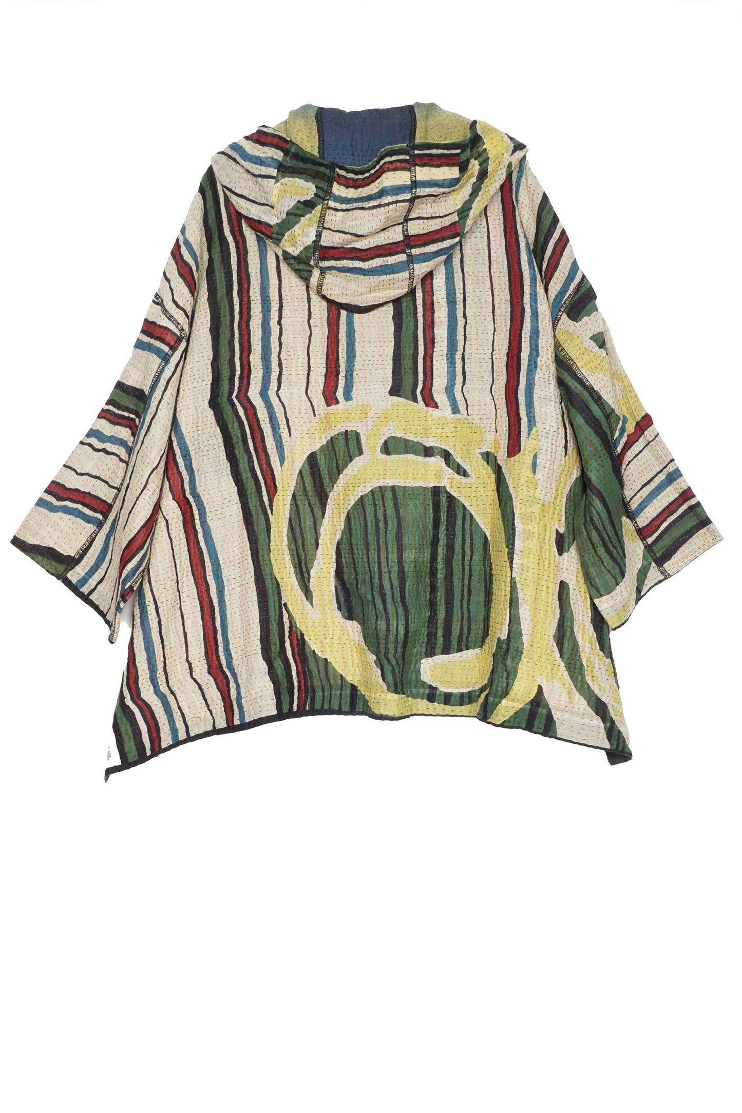 STRIPE AND BENDS KANTHA HOODIE PONCHO