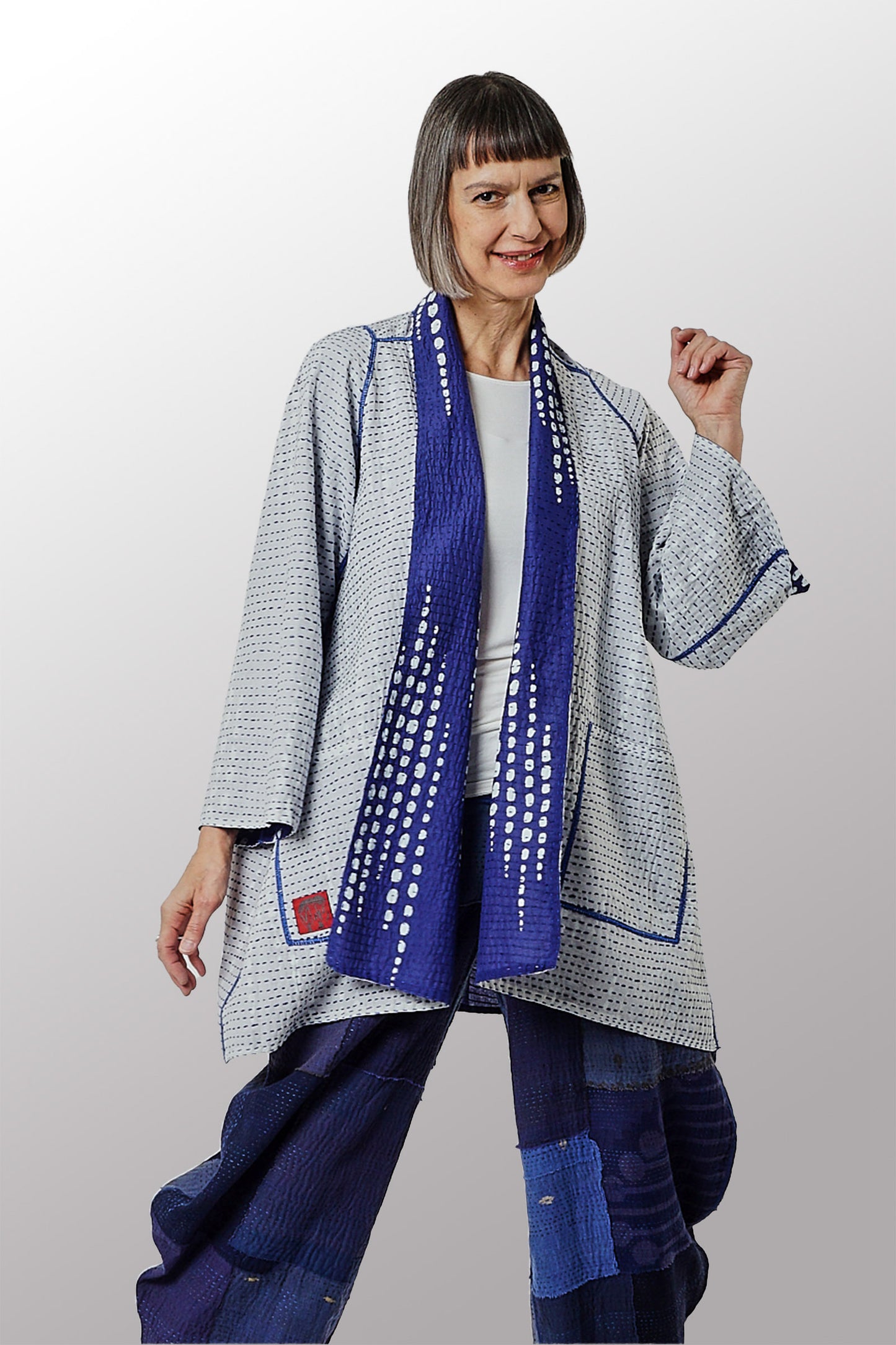 SHIBORI DROP BBK KANTHA A-LINE JKT - sd2003-blu -