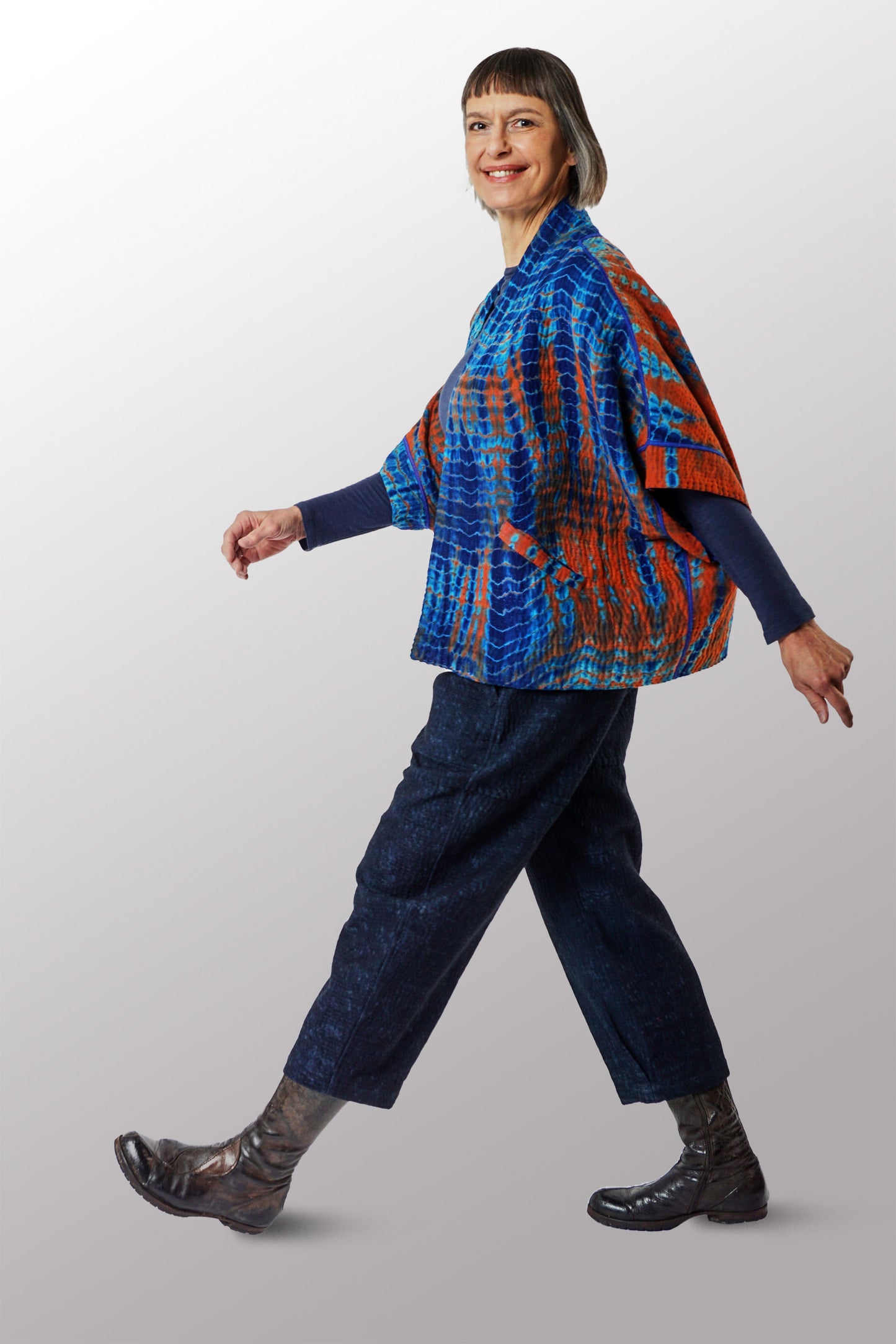 SERPENT SHIBORI TIE DYE MINI PONCHO - se4060-org -