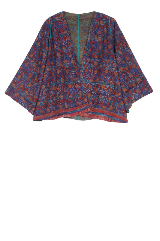 VINTAGE SILK GEORGETTE KANTHA BELL SHAPE JACKET - sg2048-0001a -