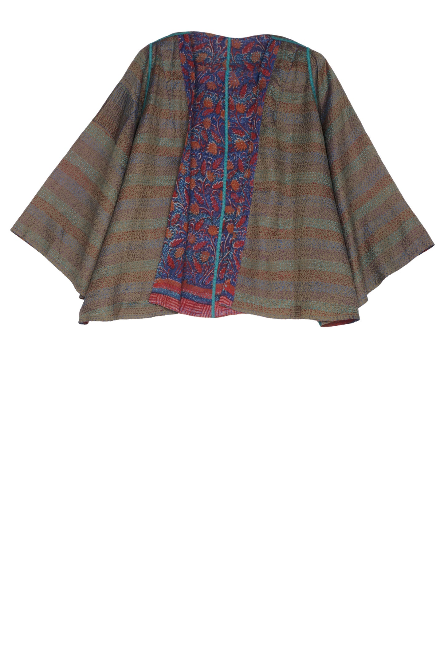 VINTAGE SILK GEORGETTE KANTHA BELL SHAPE JACKET - sg2048-0001a -