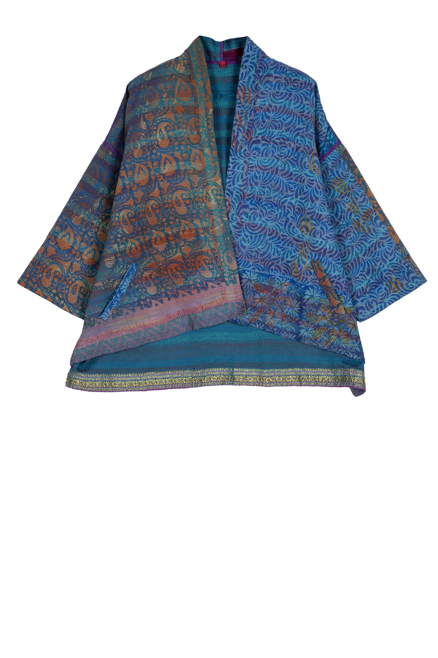 VINTAGE SILK GEORGETTE KANTHA MINI KIMONO JACKET - sg2055-0009a -