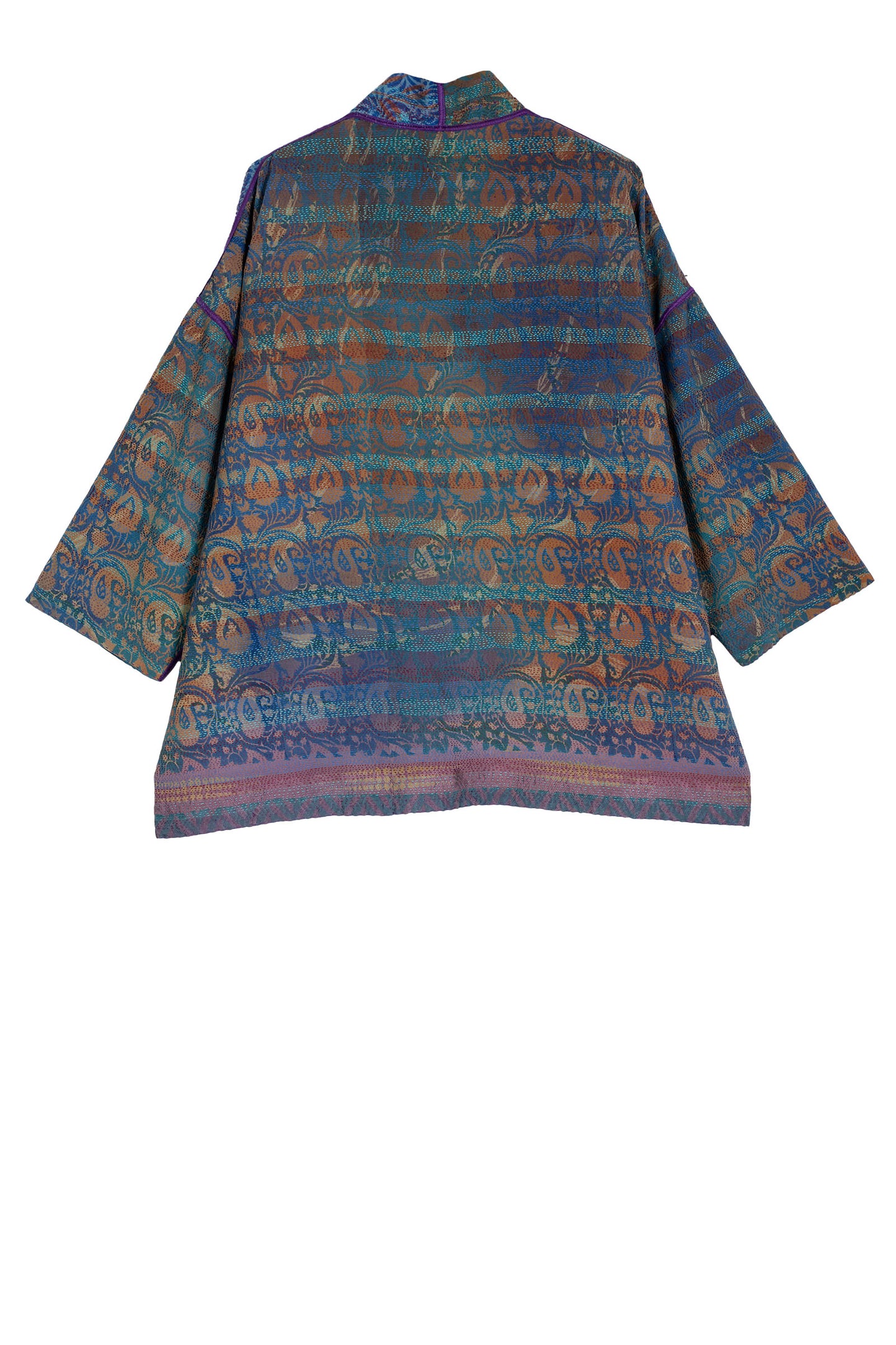 VINTAGE SILK GEORGETTE KANTHA MINI KIMONO JACKET - sg2055-0009a -