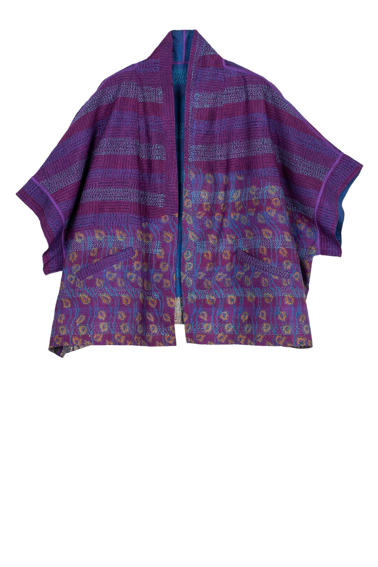 VINTAGE SILK GEORGETTE KANTHA MINI PONCHO - sg2060-0001a -