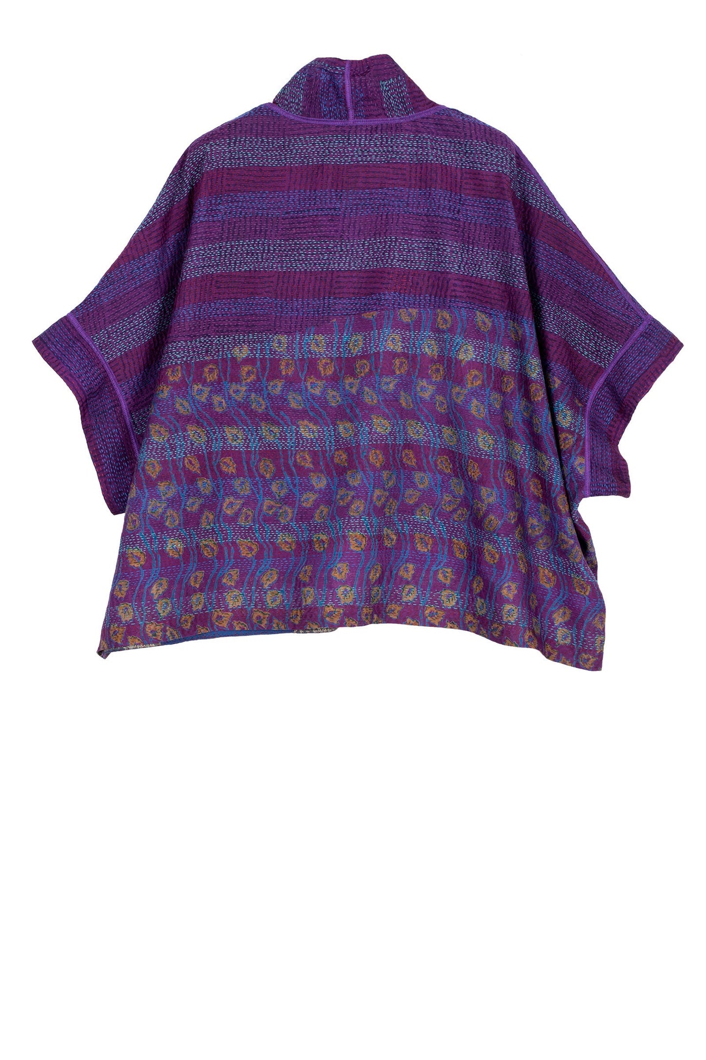 VINTAGE SILK GEORGETTE KANTHA MINI PONCHO - sg2060-0001a -