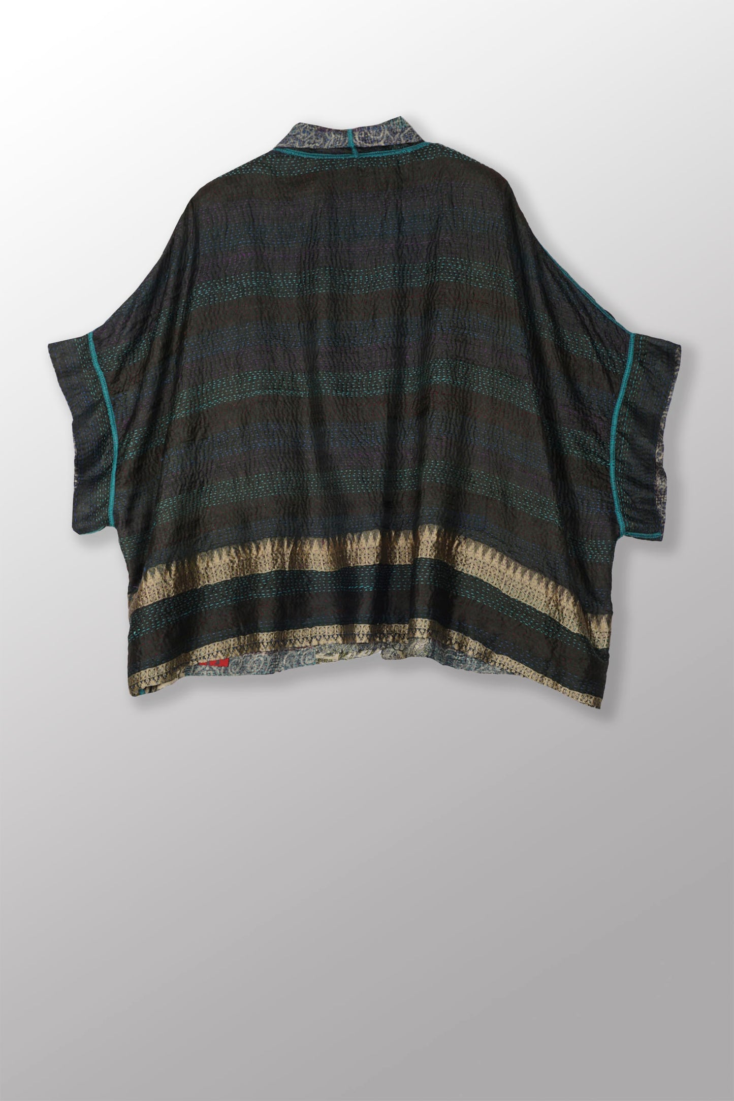 VINTAGE SILK GEORGETTE KANTHA MINI PONCHO - sg2060-0011a -