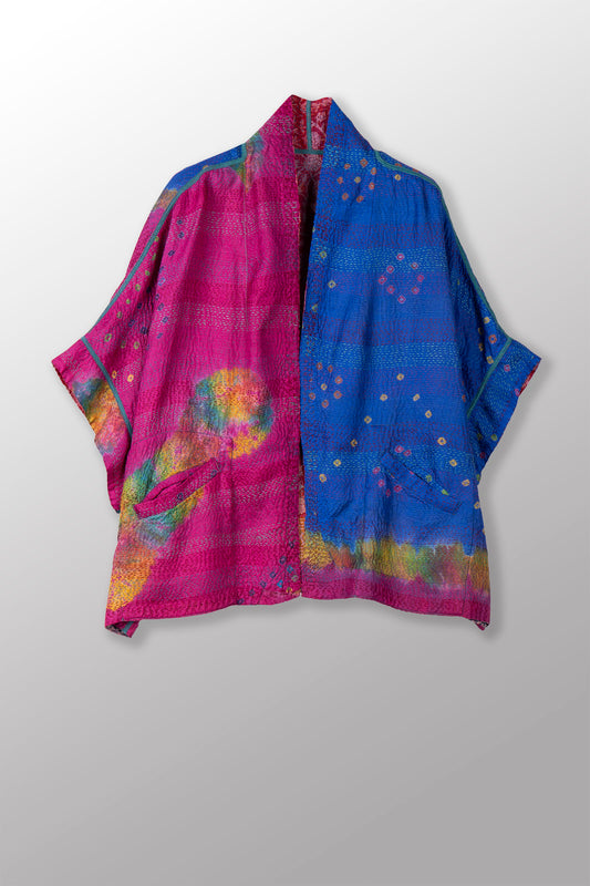 VINTAGE SILK GEORGETTE KANTHA MINI PONCHO - sg2060-0014a -