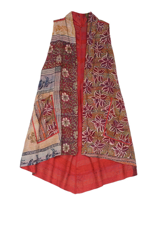 VINTAGE SILK GEORGETTE KANTHA A-LINE VEST - sg2203-0004a -