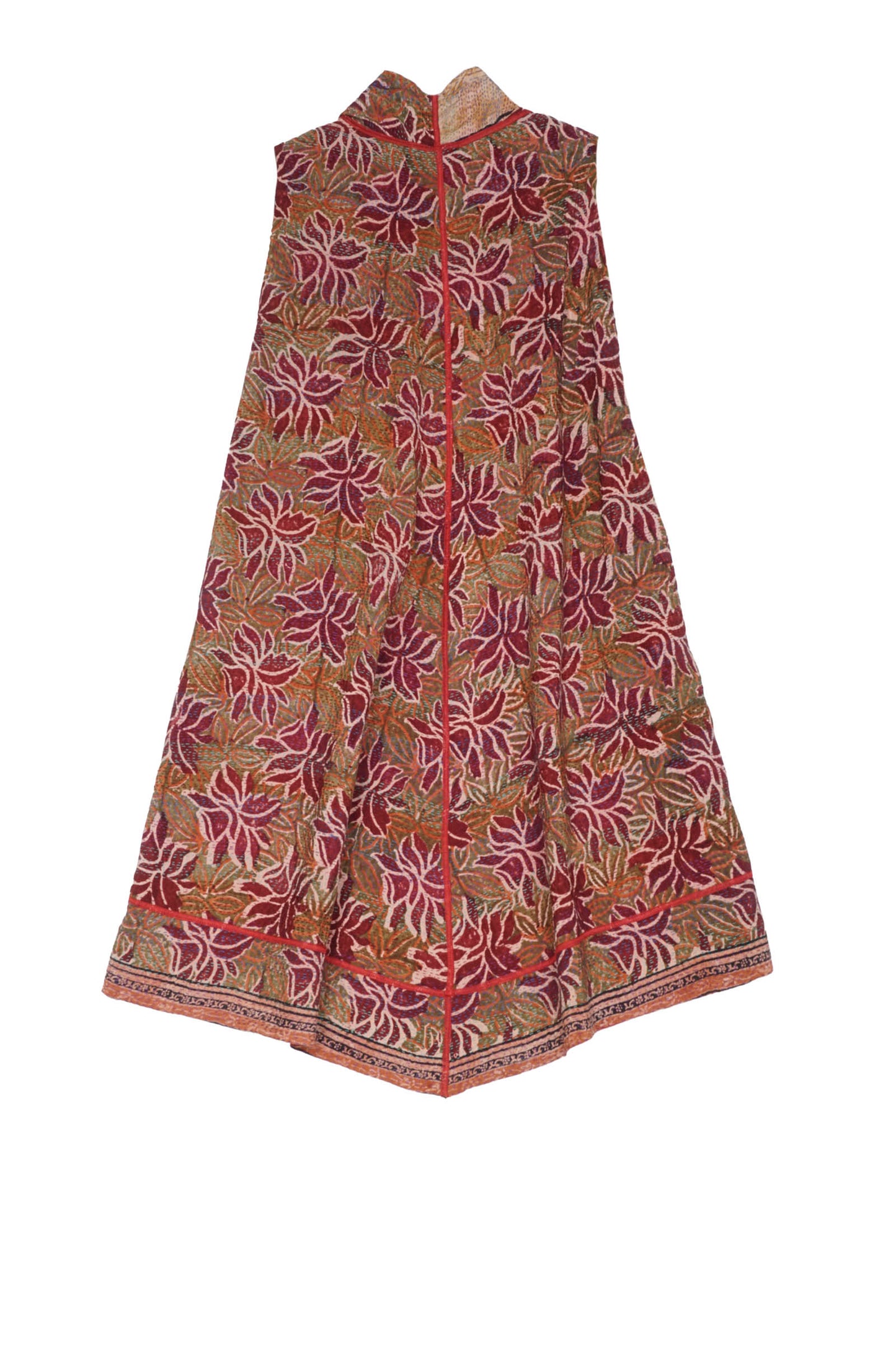 VINTAGE SILK GEORGETTE KANTHA A-LINE VEST - sg2203-0004a -