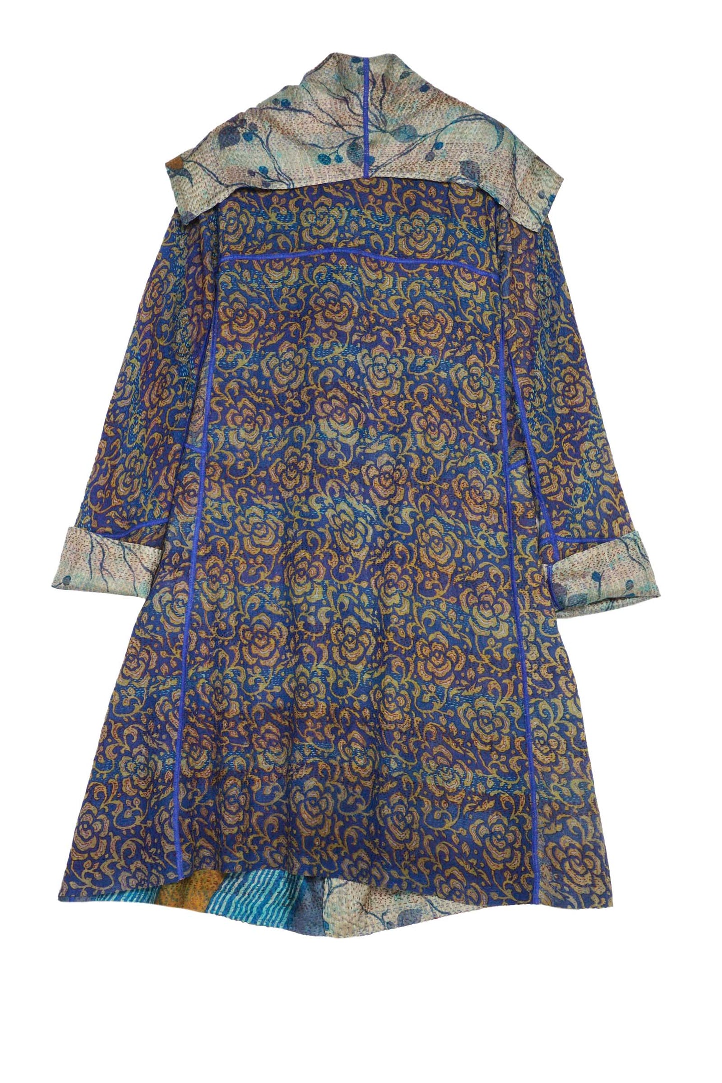 VINTAGE SILK GEORGETTE KANTHA A-LINE COAT - sg2309-0002a -